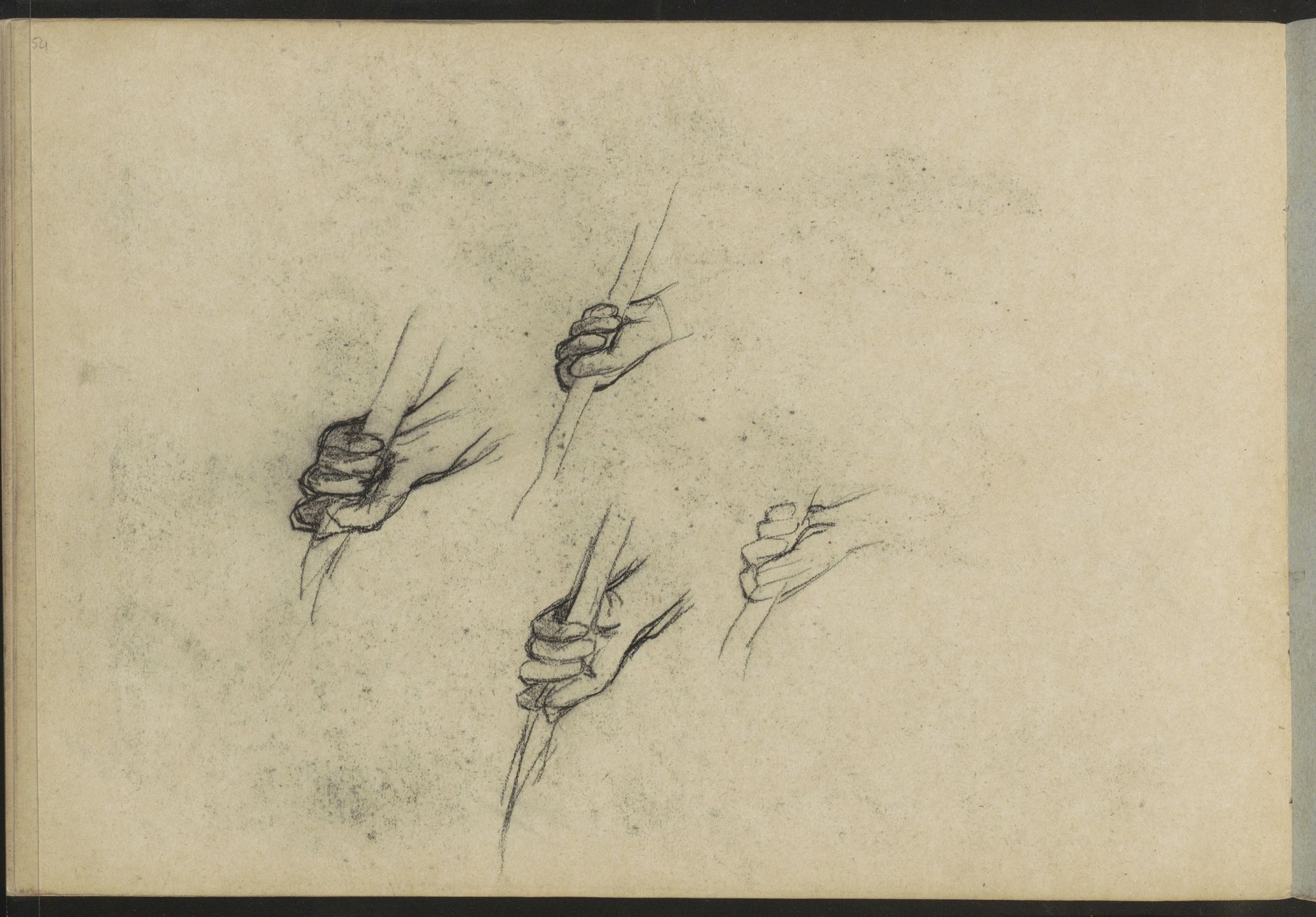 Studieblad met handen die een stok vasthouden by Willem Witsen