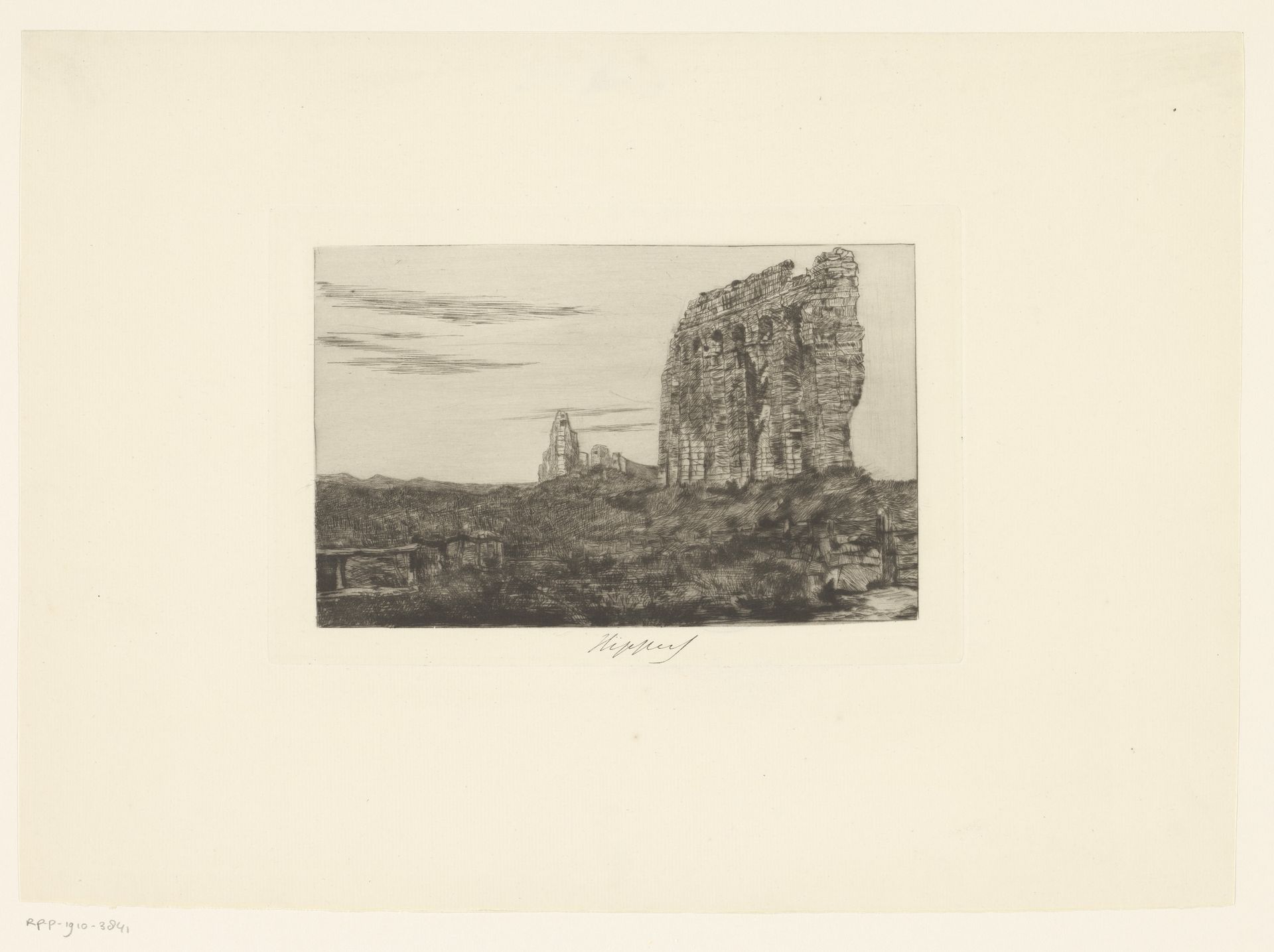Landschap met ruïne van een aquaduct by Karel Theodoor Hippert