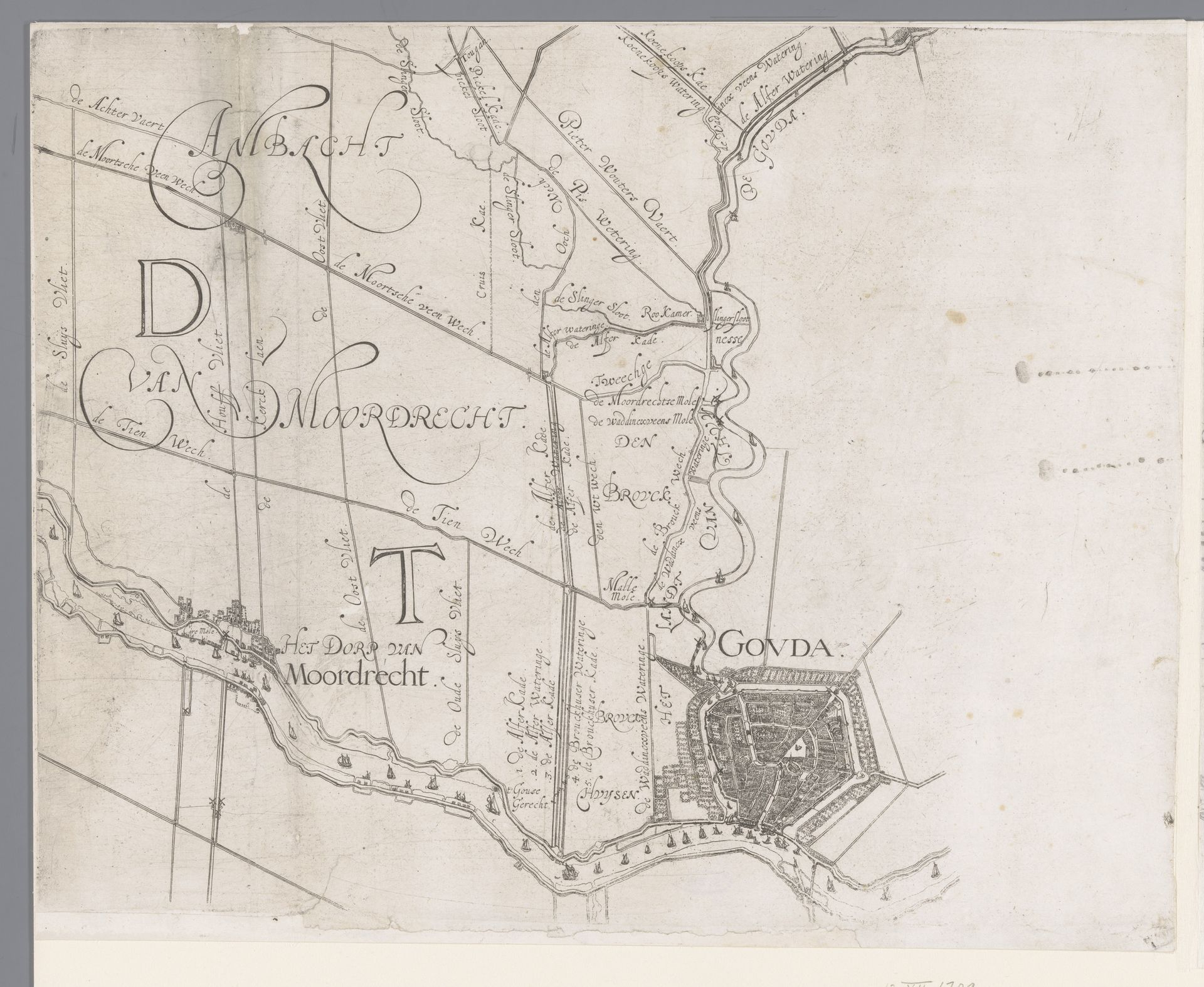 Kaart van het Hoogheemraadschap van Schieland, met Gouda en Moordrecht by Floris Balthasarsz van Berckenrode