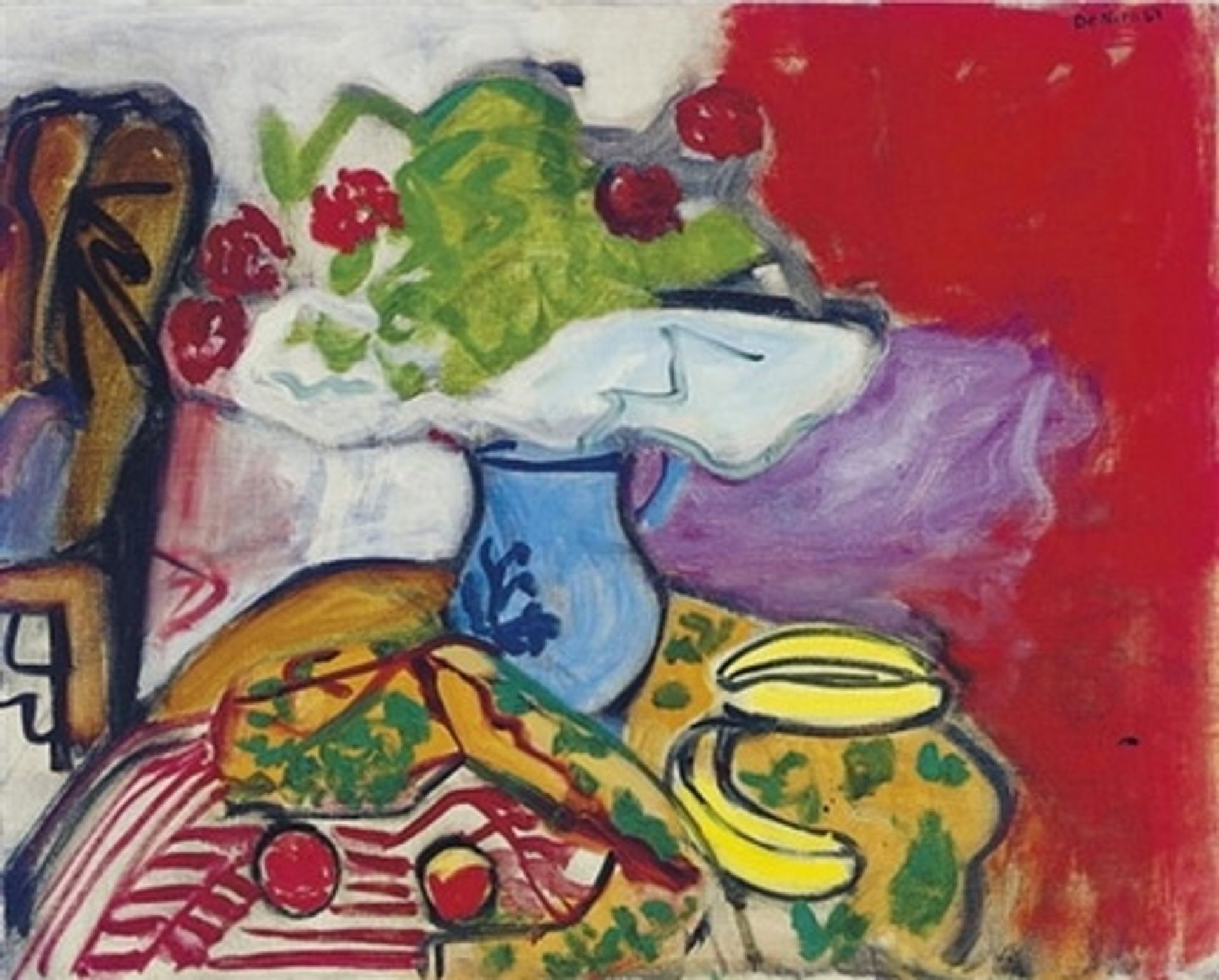 Still life of fruit and flowers on a table by Robert De Niro, Sr.