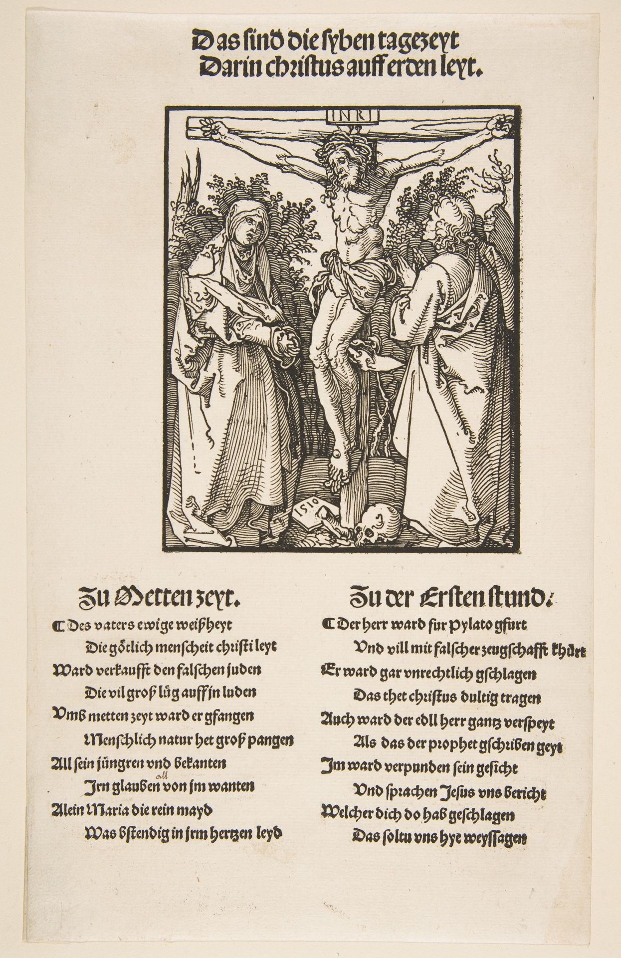 Christ on the Cross between the Virgin and Saint John (first sheet of two) by Albrecht Durer