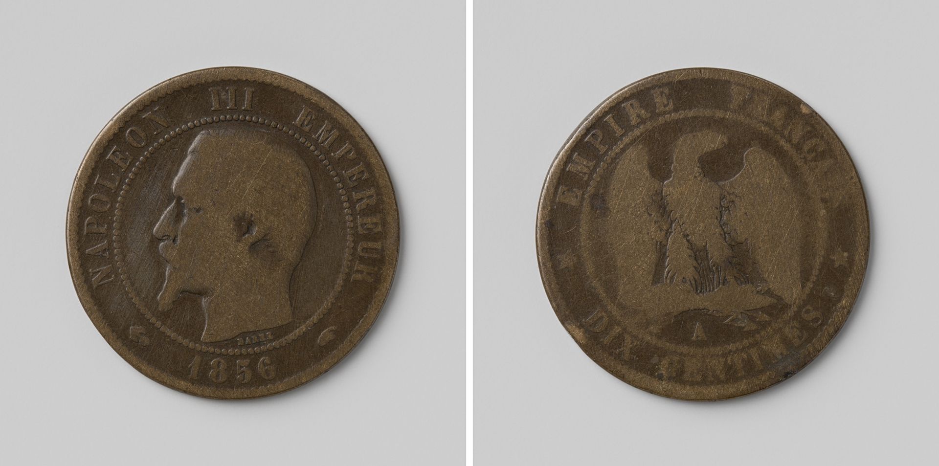 Tien centimes van Napoleon III Bonaparte, keizer der Fransen by Jean-Jacques Barre