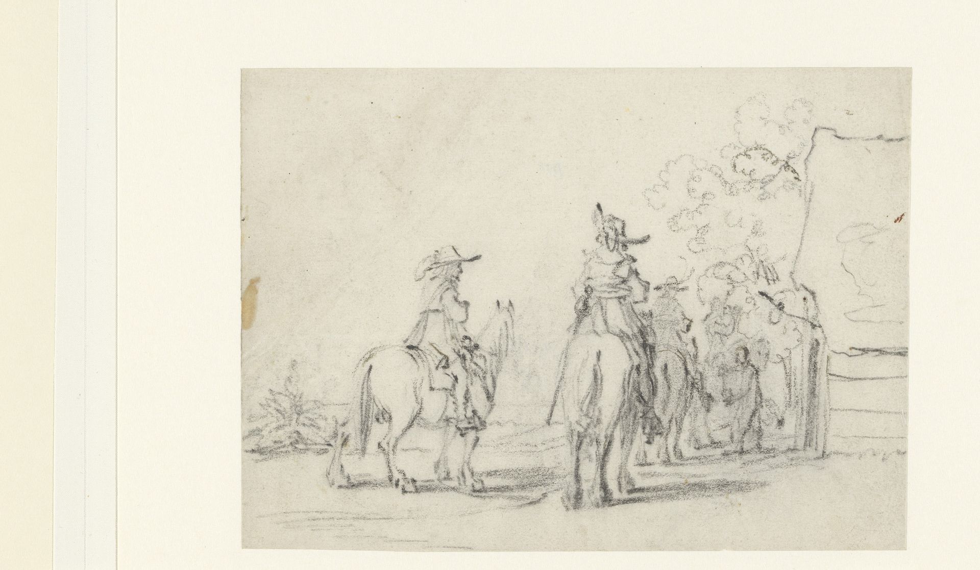 Ruiters die stilhouden bij een herberg by Gerard ter (II) Borch