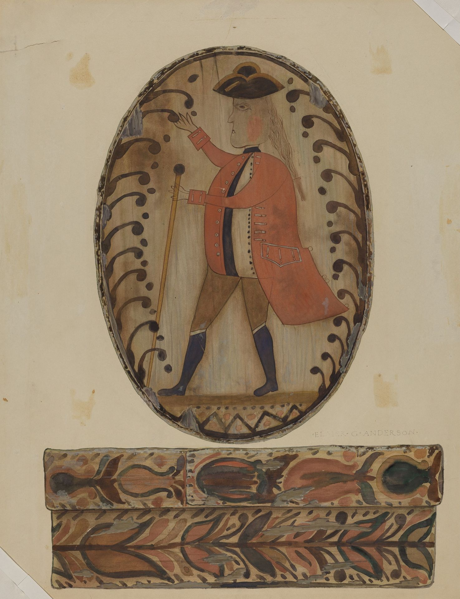 Pa. German Painted Wooden Box by Elmer G. Anderson