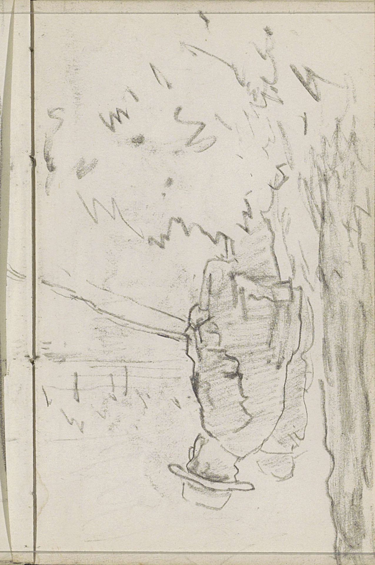 Landschap met twee staande mannen bij een boomstam by Anton Mauve