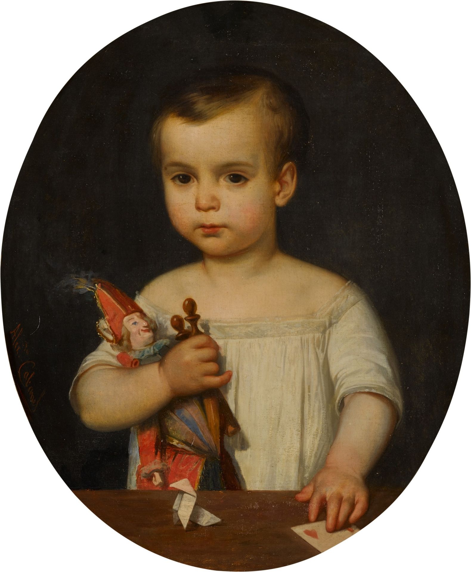 Portrait of child with toys by Alexandre Cabanel