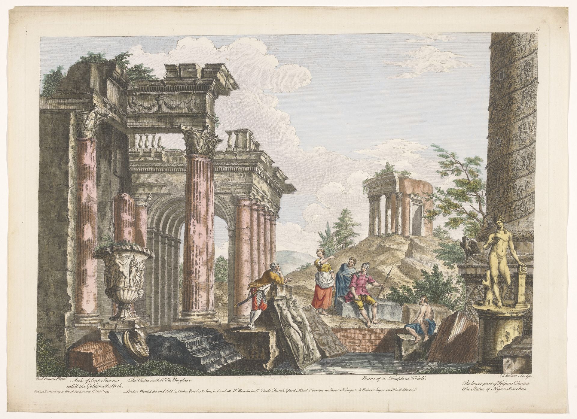 Gezicht op de ruïnes van de Boog van Septimius Severus, de Zuil van Trajanus en andere monumenten te Rome by Robert Sayer