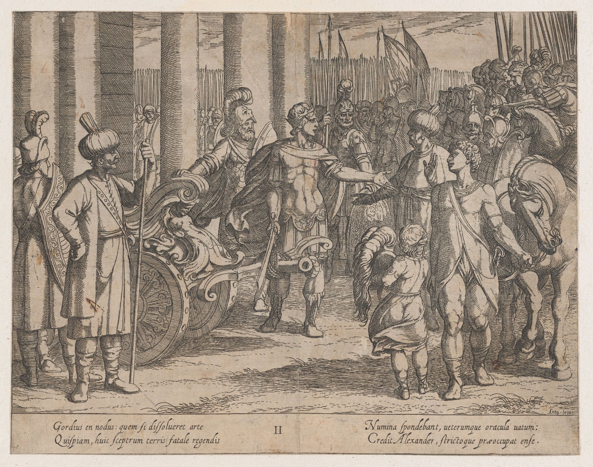 Plate 2: Alexander Cutting the Gordian Knot, from The Deeds of Alexander the Great by Antonio Tempesta