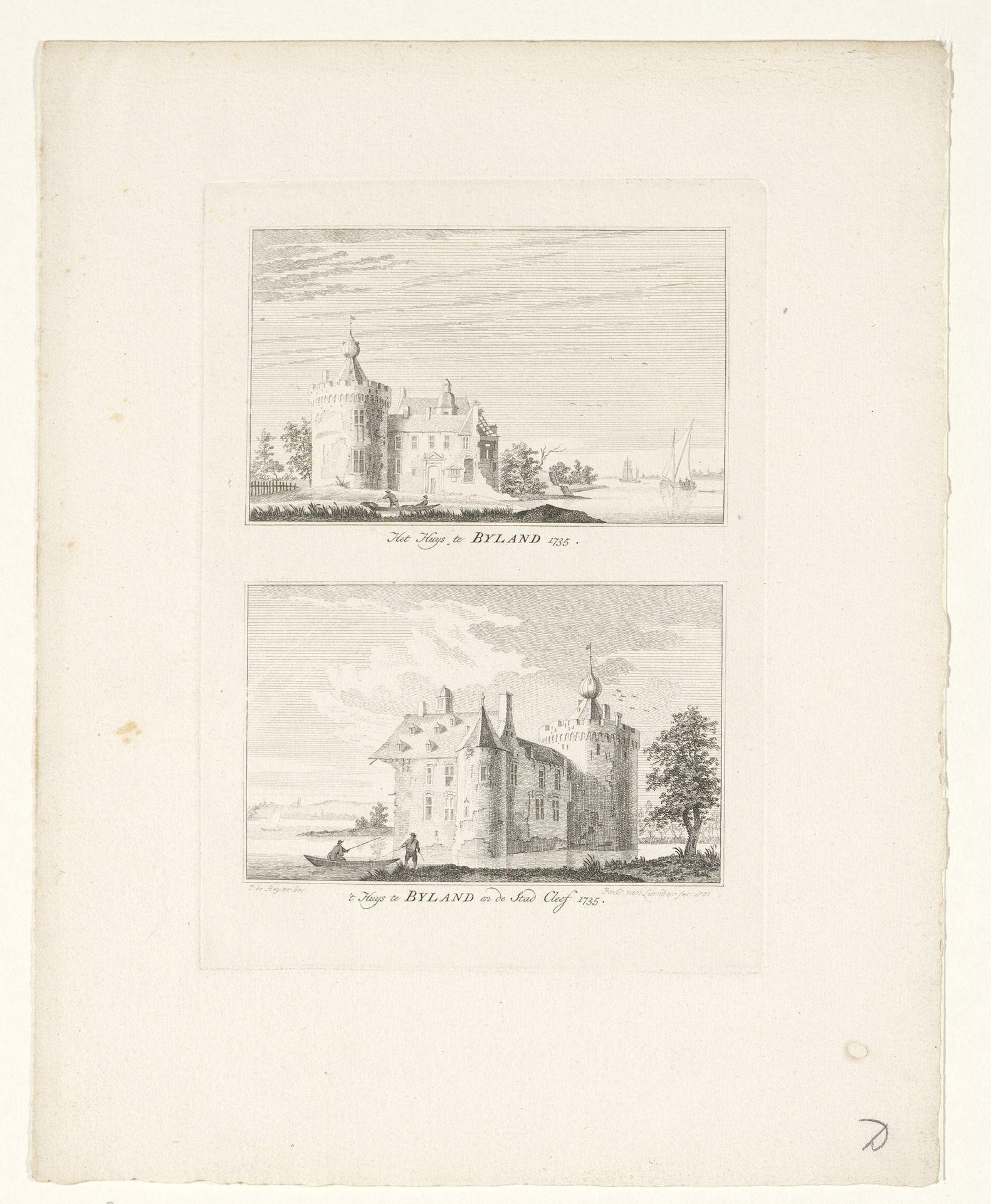 Twee gezichten op de ruïne van Kasteel Byland, 1735 by Paulus van Liender