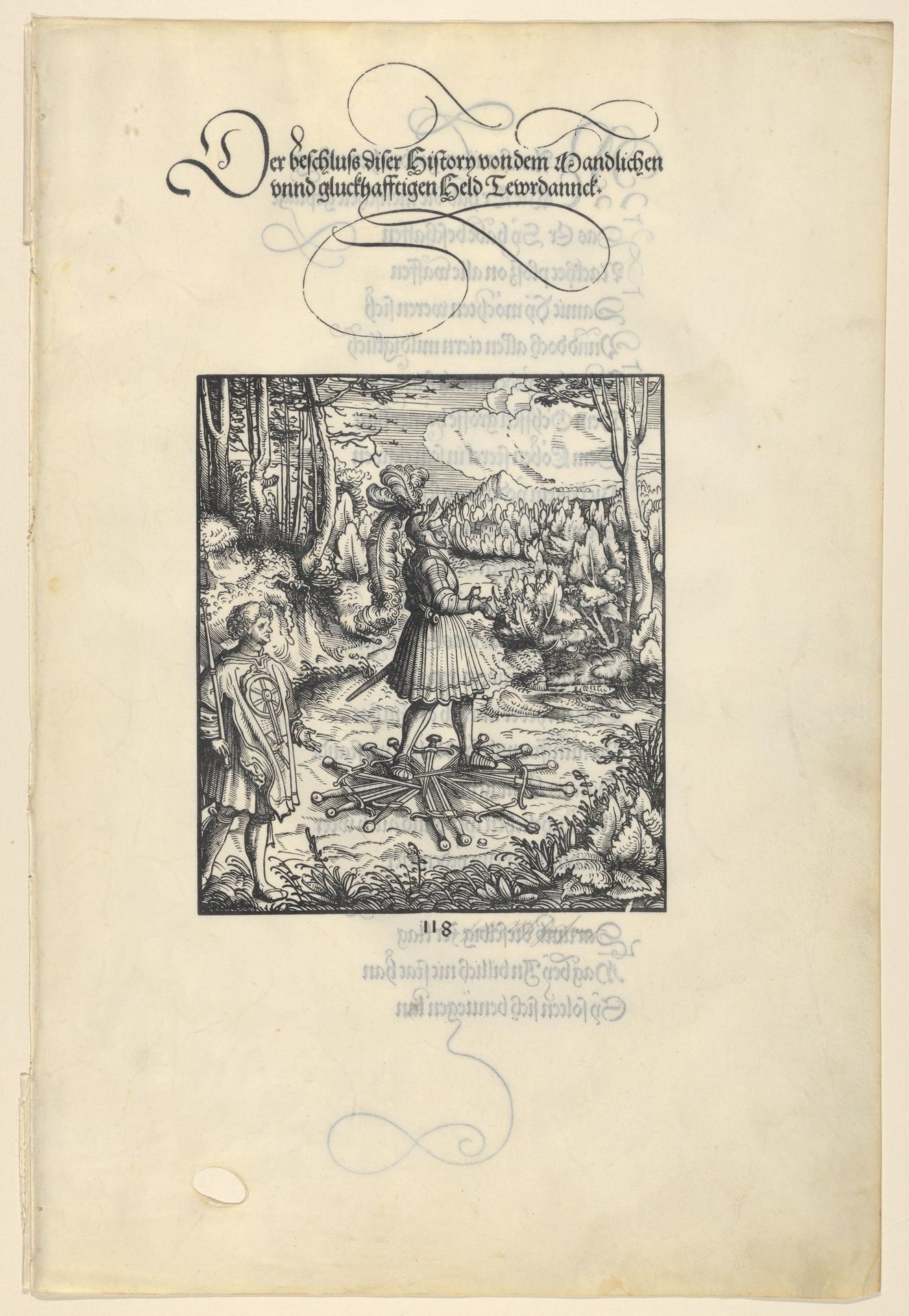 Theuerdank Walking on Swords, from [Theuerdank] Die geuerlicheiten vnd einsteils der geschichten des loblichen streytparen vnd hochberümbten helds vnd Ritters herr Tewrdannckhs by Hans Burgkmair