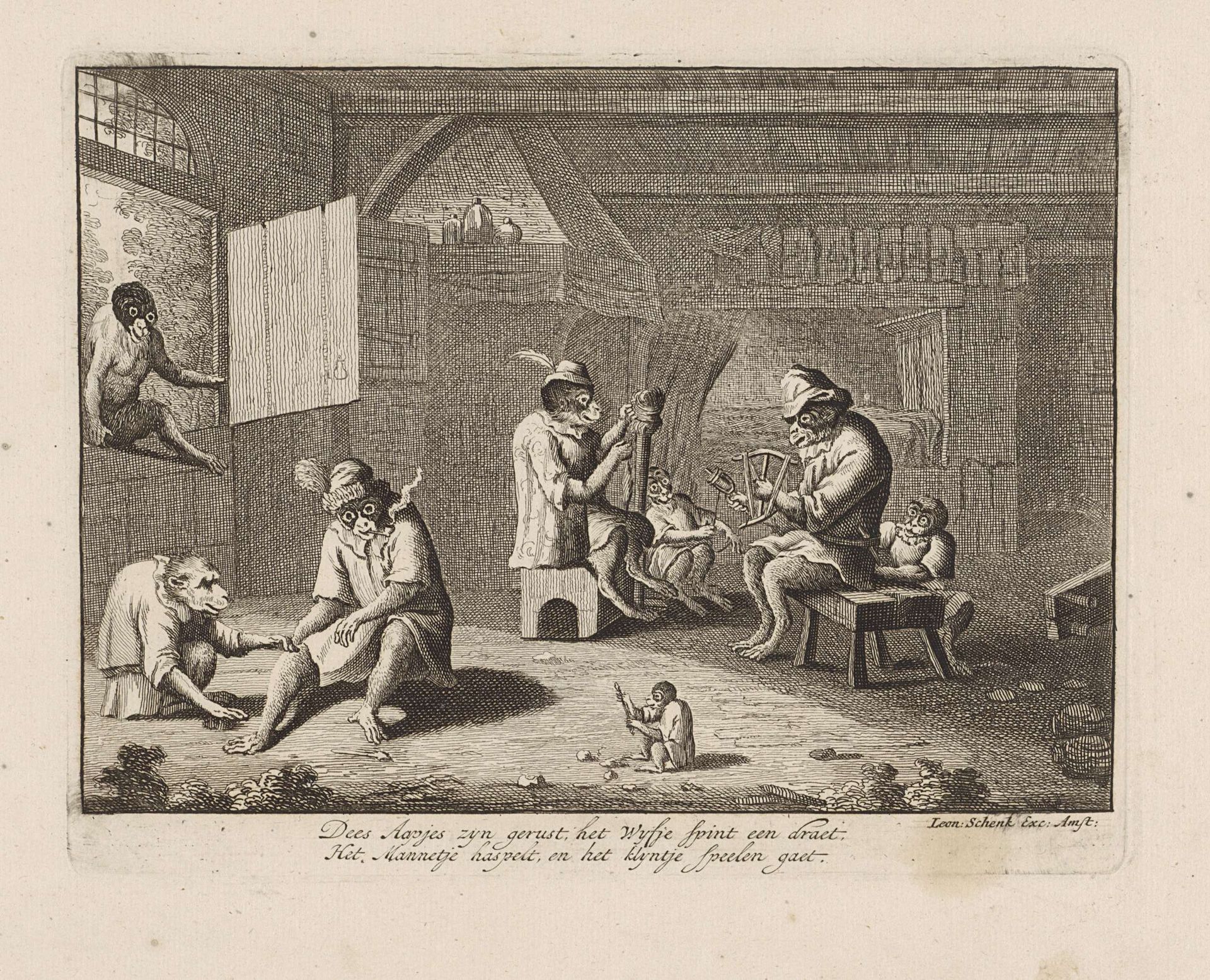 Apengezin in hun huis by Leonard Schenk