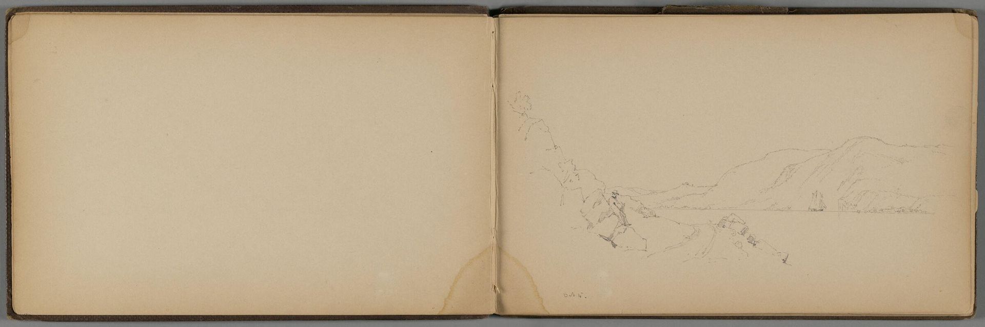 Landscape; verso: Sailboat near Cliff by Sanford Robinson Gifford