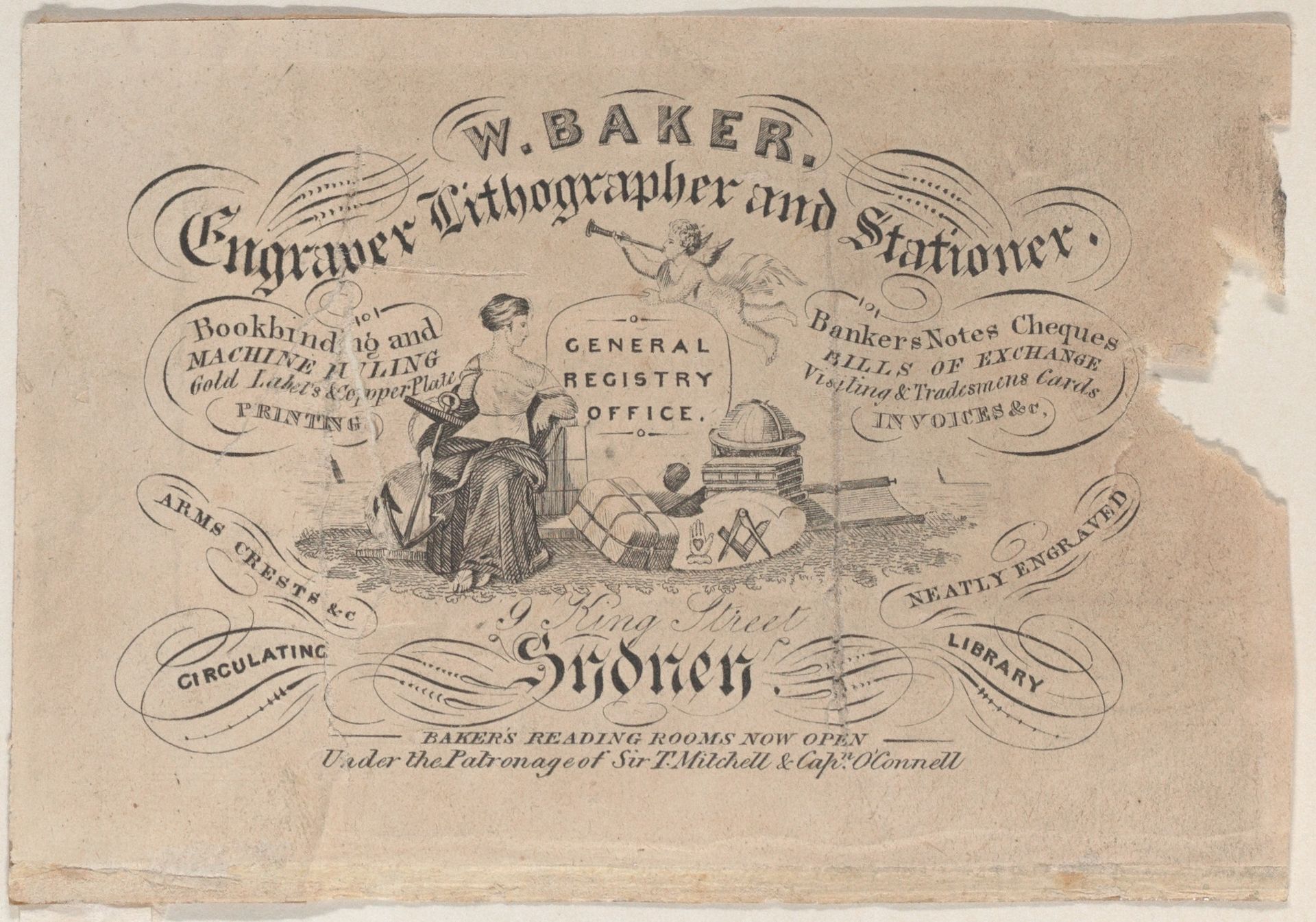 Trade Card for W. Baker, Engraver, Lithographer & Stationer by Anonymous