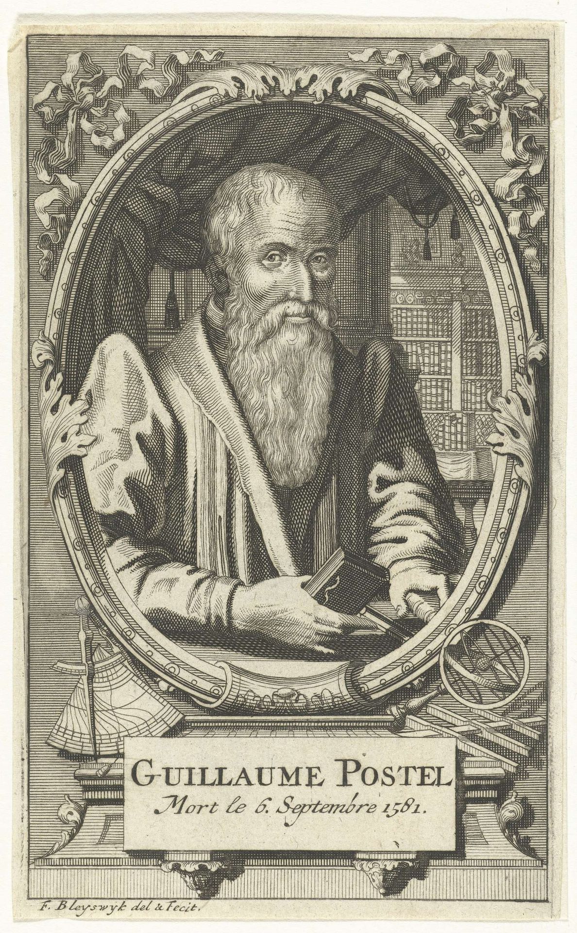 Portret van Franse astronoom Guillaume Postel by François van Bleyswijck
