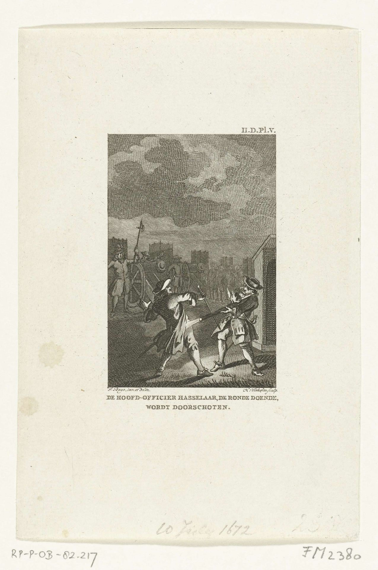 Burgemeester Hasselaar per ongeluk neergeschoten, 1672 by Harmanus Vinkeles
