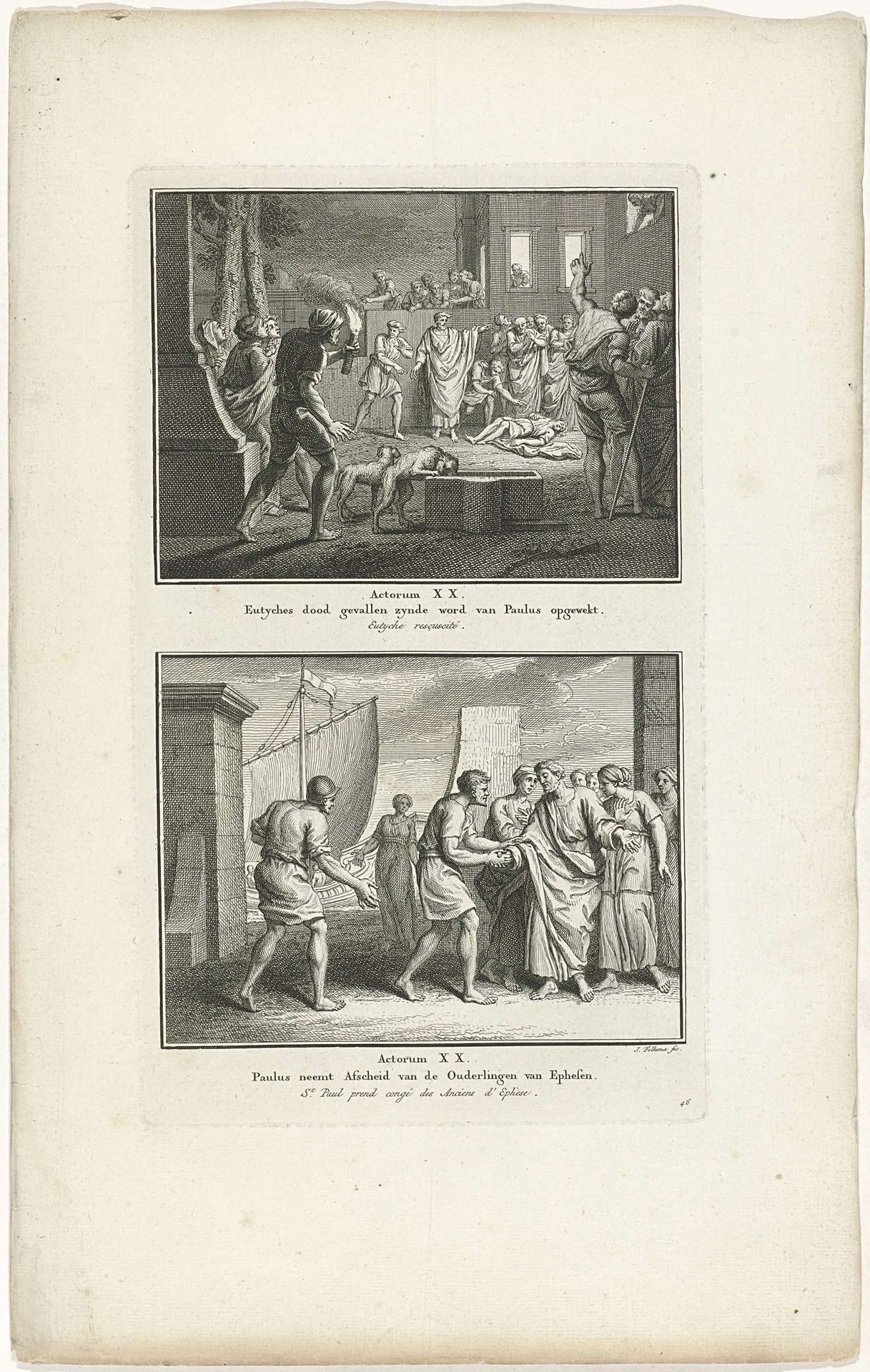 Opwekking van Eutychus door Paulus en Paulus neemt afscheid van de ouderlingen by Jacob Folkema