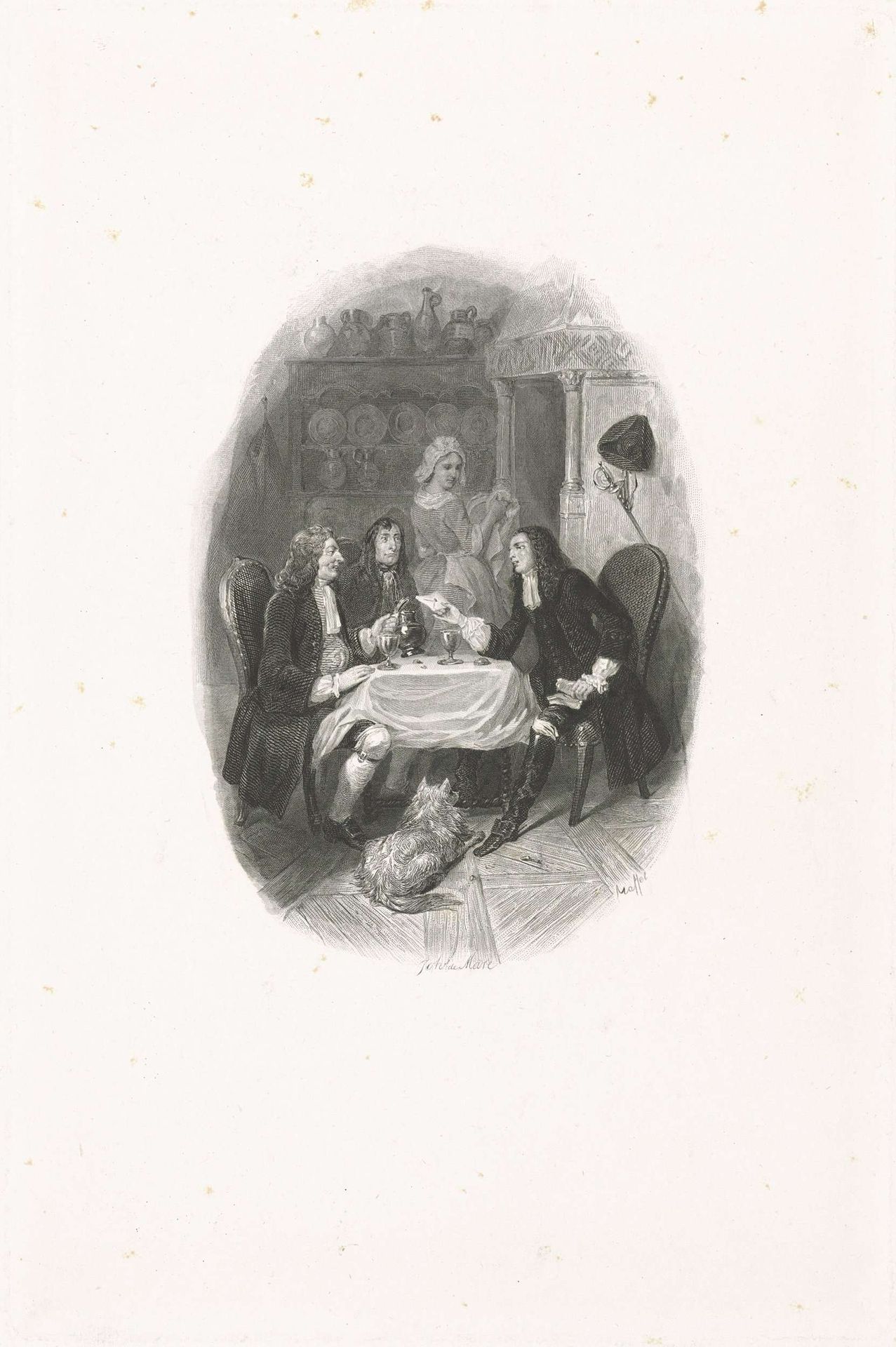Drie mannen aan een tafel by Johannes de Mare