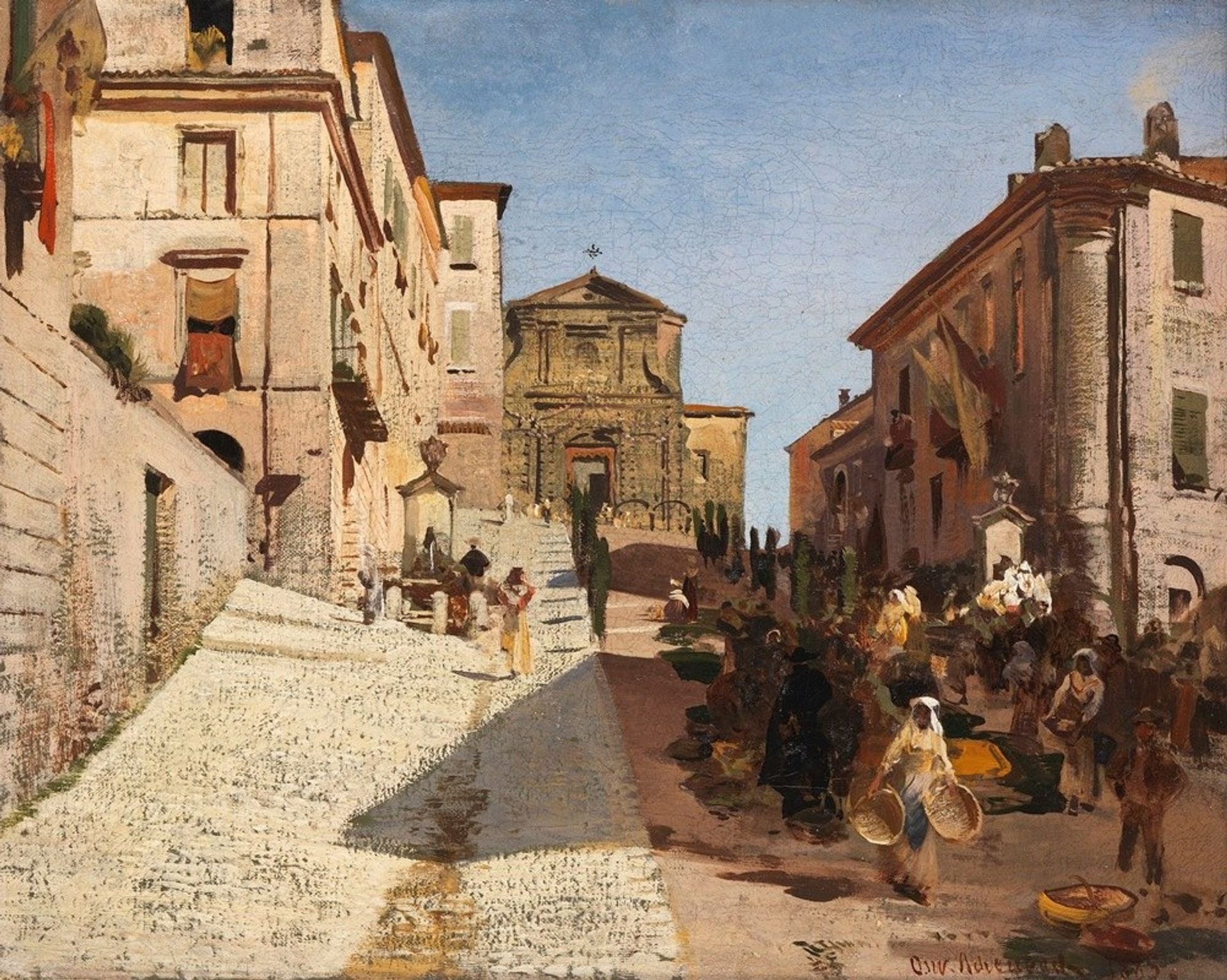 Ansicht von Genzano mit der Kirche Santa Maria della Cima by Oswald Achenbach