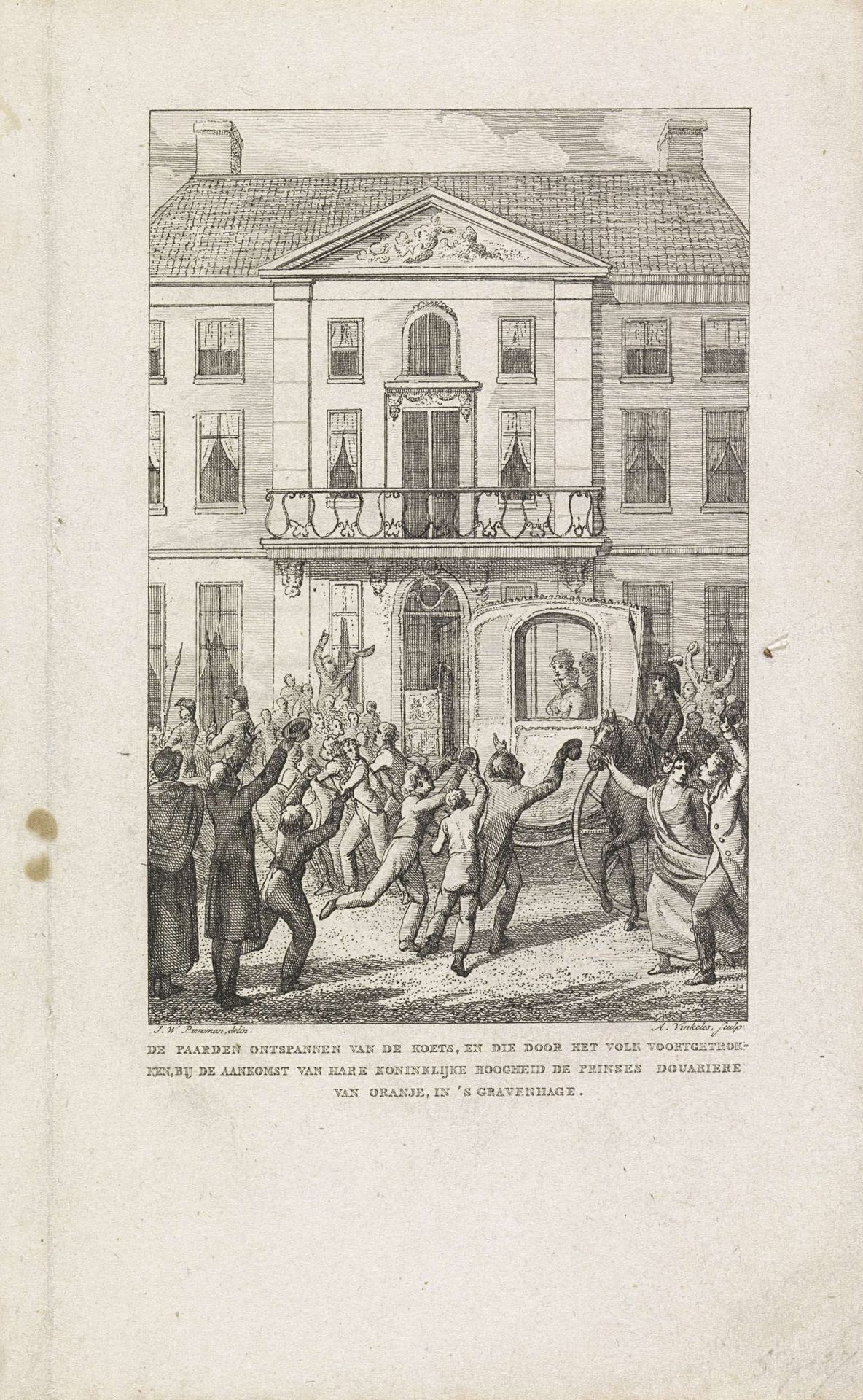 Intrede van de beide Prinsessen Douarières in Den Haag, 1814 by Abraham Vinkeles