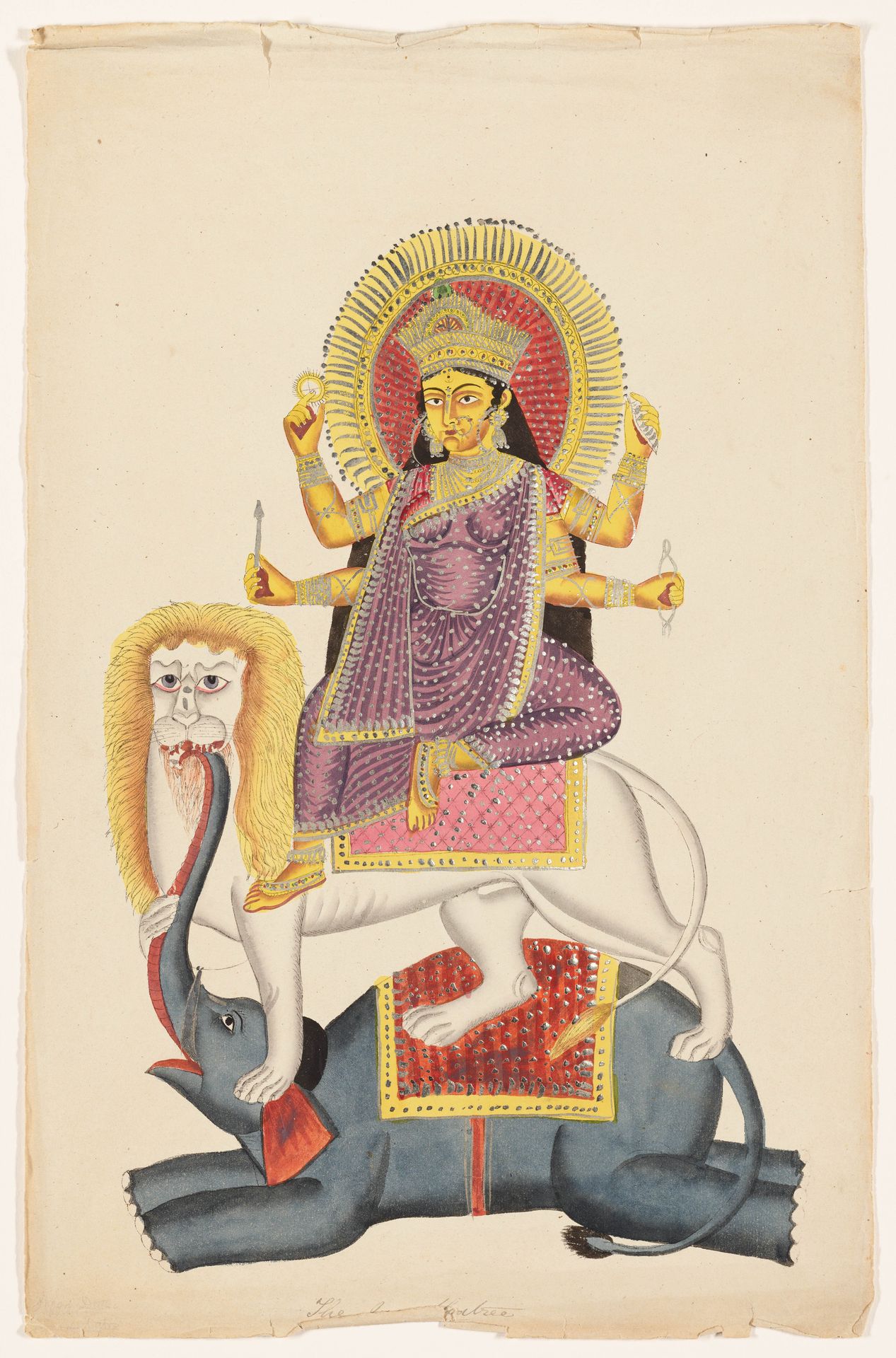 Durga Seated on Lion and Elephant by Anonymous