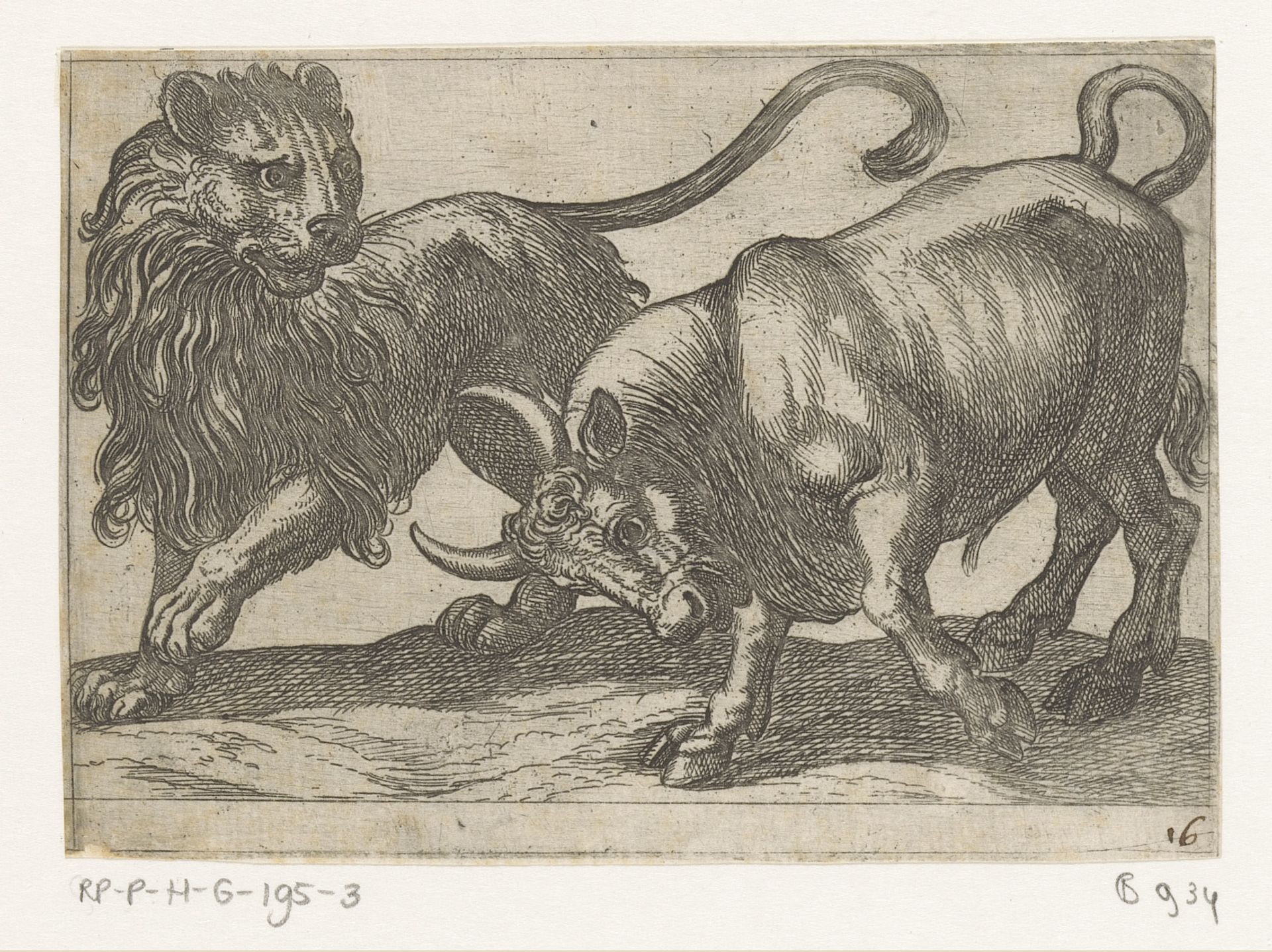 Een stier een leeuw aanvallend by Antonio Tempesta