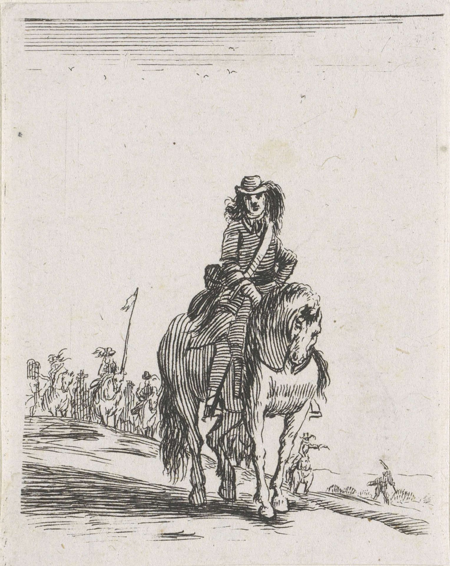 Ruiter te paard die voor de troepen uit gaat by Anonymous