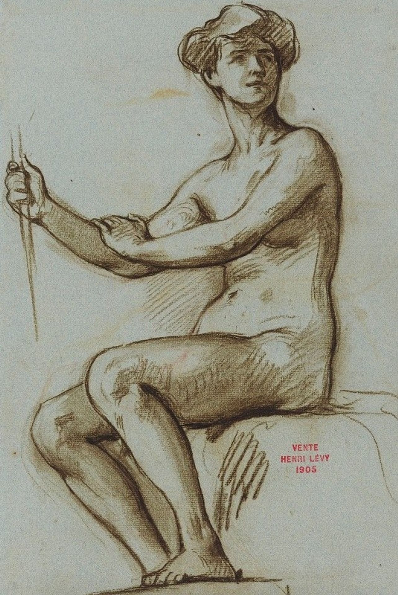 Etude de jeune femme assise tenant un objet dans la main droite by Henri Leopold Lévy