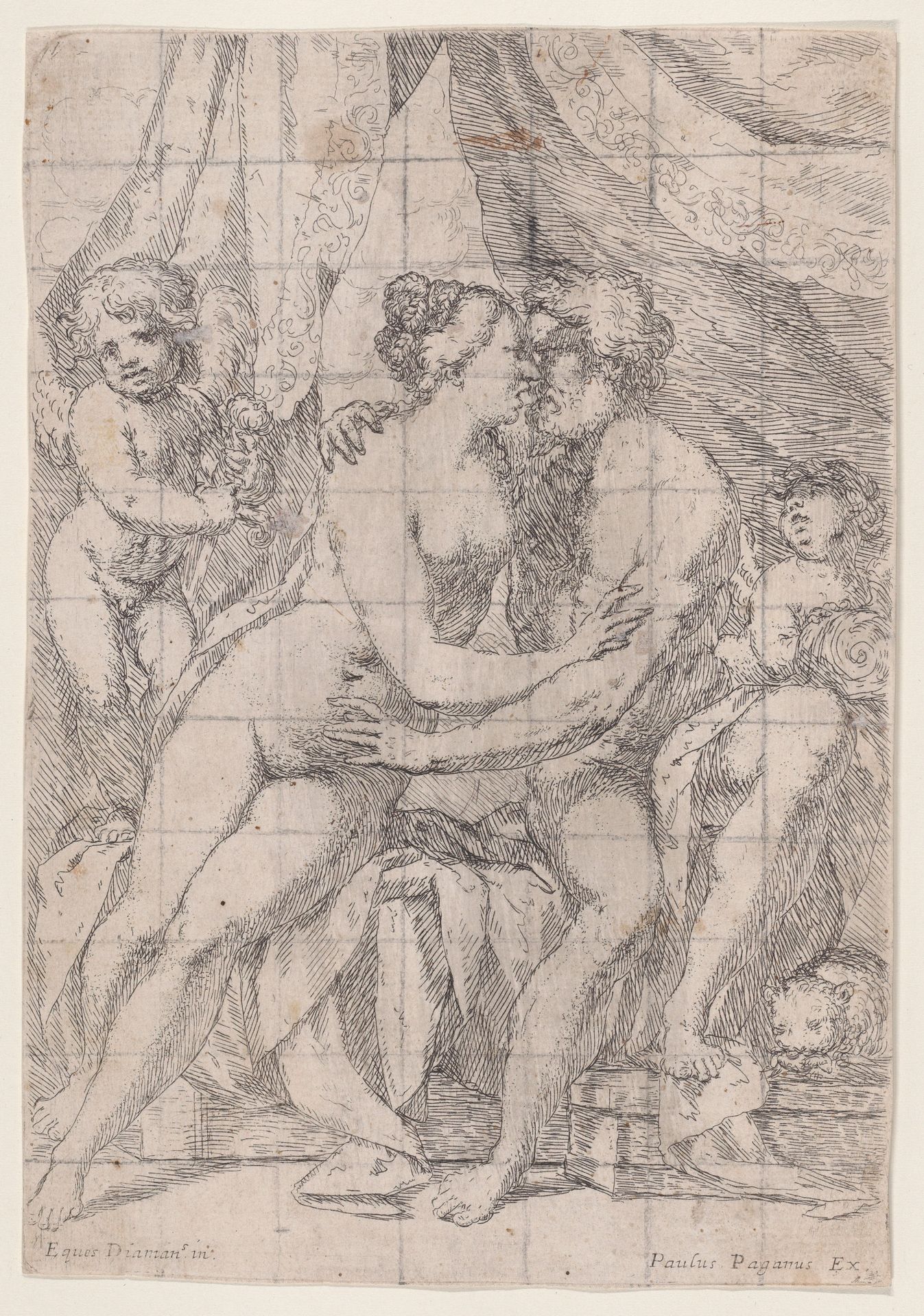 Venus and Mars embracing with a putto to either side by Giuseppe Diamantini
