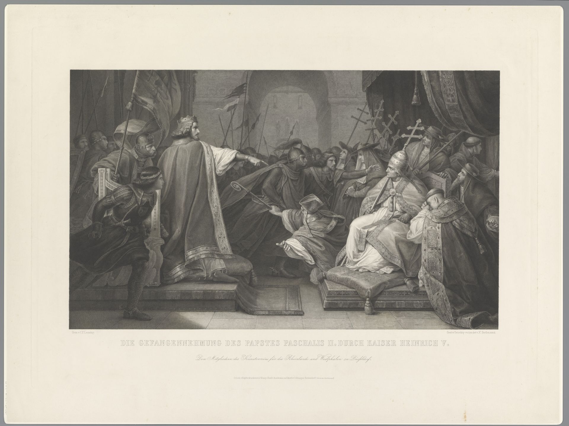 Gevangenneming van paus Paschalis II door keizer Hendrik V by Wilhelm Oelschig