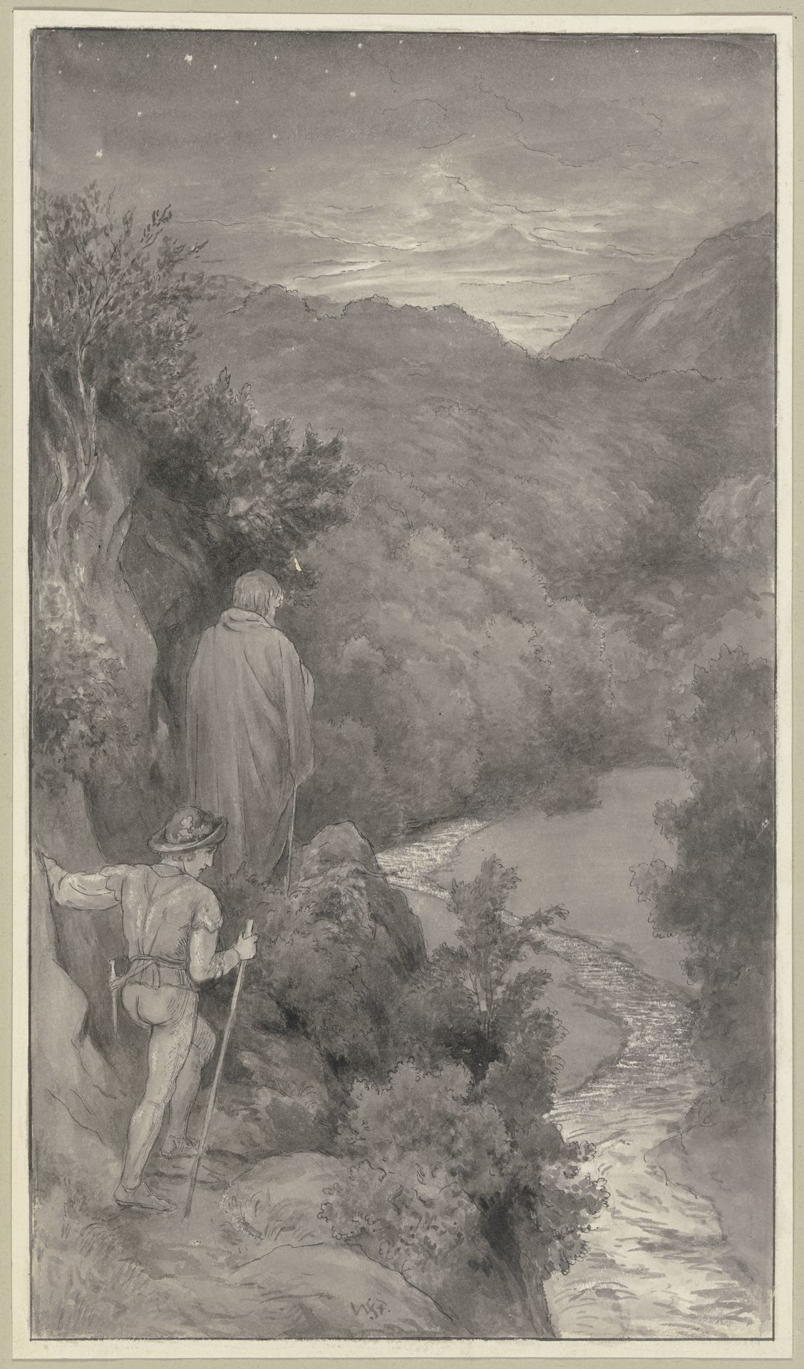 Brun und Diether auf dem HeimwegIllustration zu_ Heinrich Steinhausen, „Irmela. Eine Geschichte aus alter Zeit“, Prachtausgabe, Leipzig_ Georg Böhme, [1884], S. 69 by Wilhelm Steinhausen