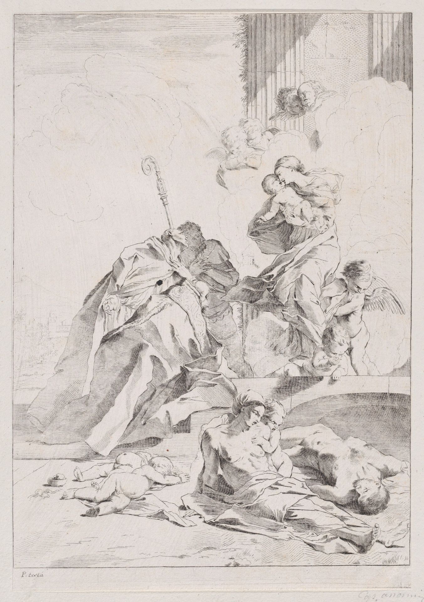 Three Lucchese saints Sts Nicholas Tolentino, Nicholas of Bari and Roch interceding with the Virgin on behalf of the victims of the plague by Anonymous