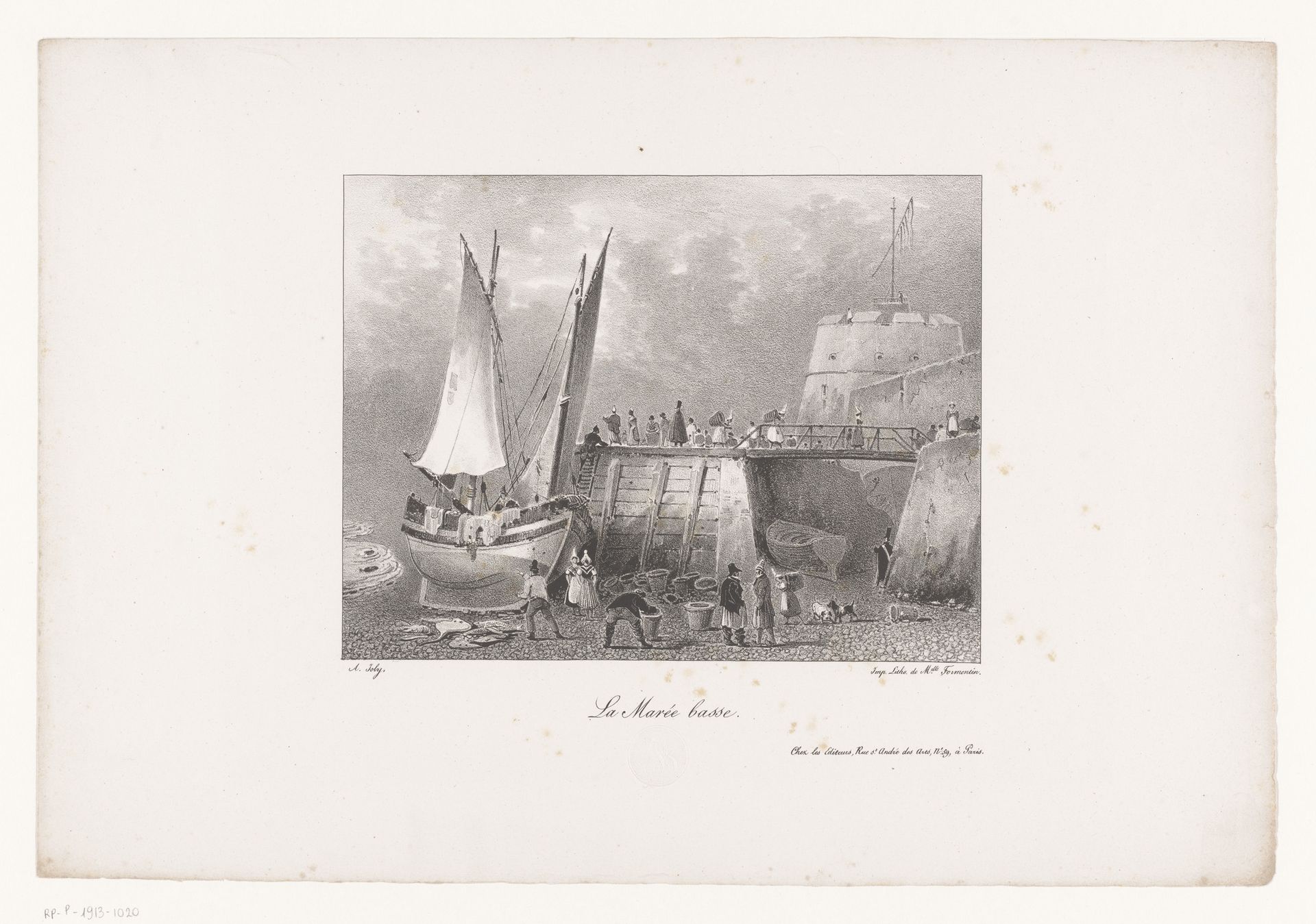 Vissersboot aan de kade bij eb by Alexis-Victor Joly