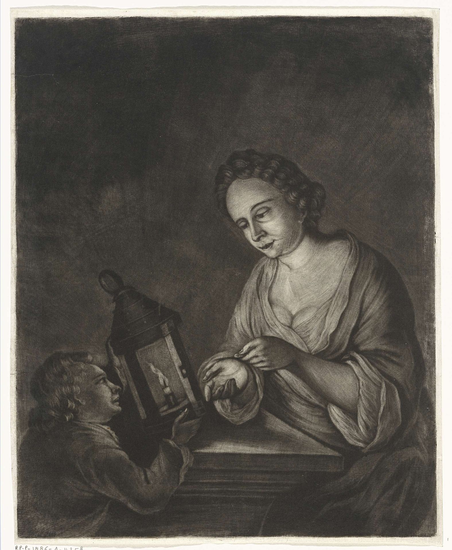 Jongen ontvangt geld van een vrouw by Jacob Hoolaart