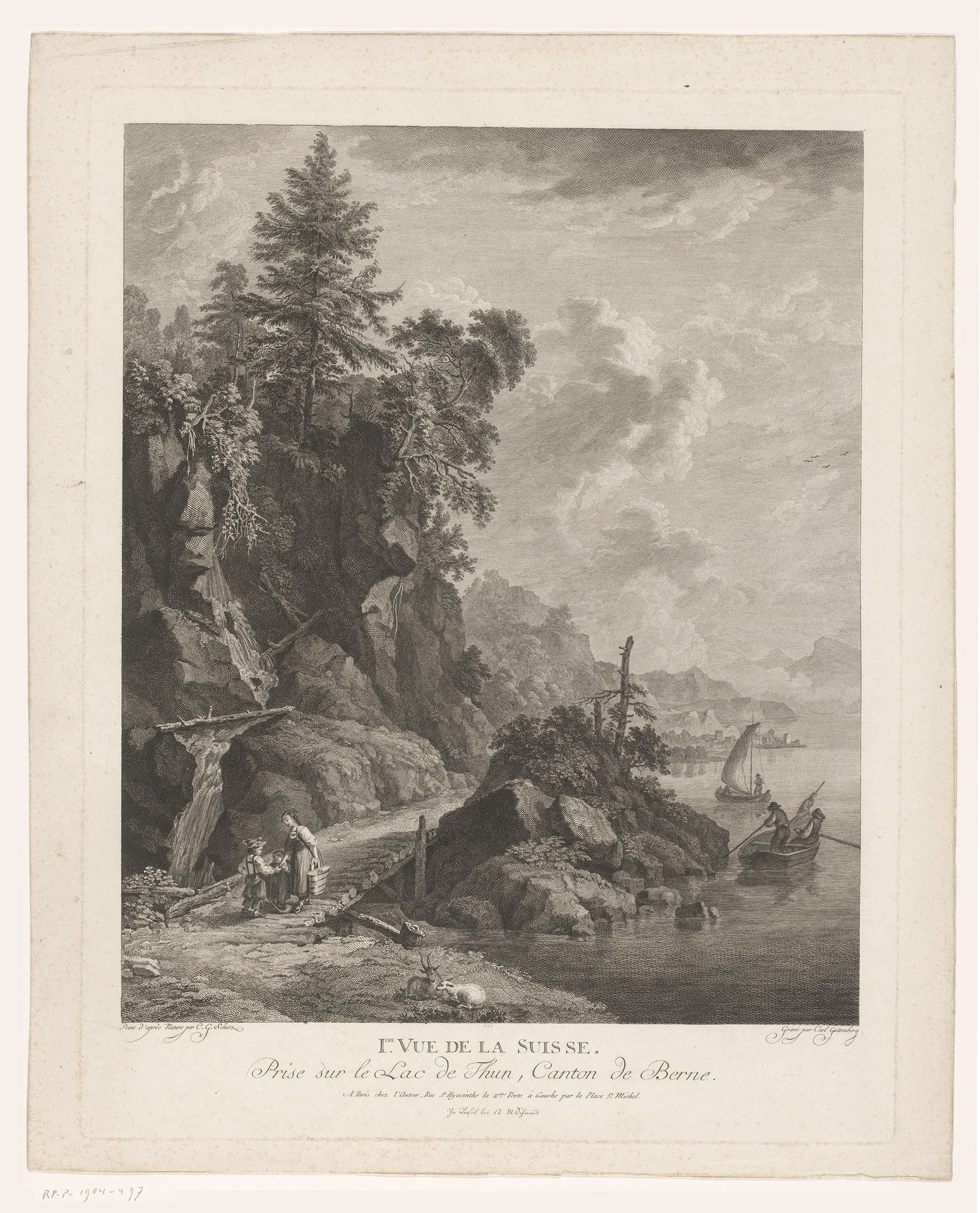 Gezicht op het meer bij Thun in Zwitserland by Carl Guttenberg
