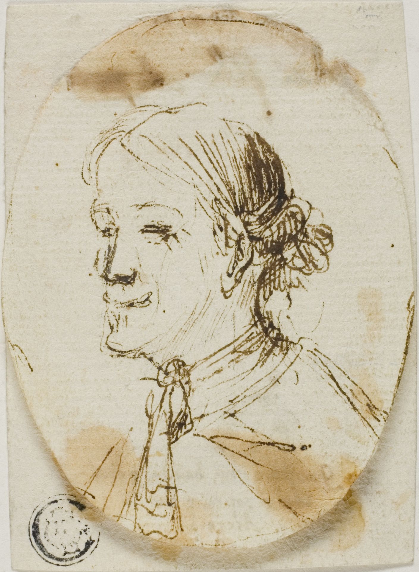 Portrait Bust of Man Wearing Cravat (recto); Sketch of Saddle (verso) by Stefano della Bella