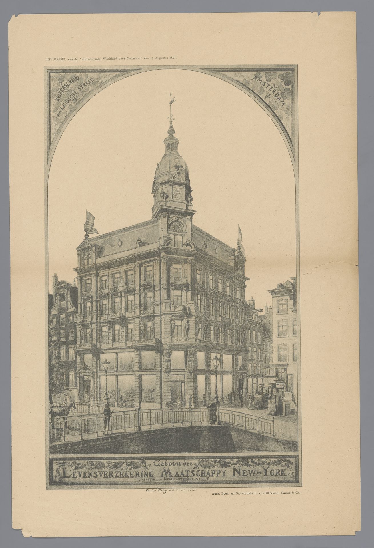Gevel van het gebouw van verzekeringsmaatschappij New York in Amsterdam by Anonymous