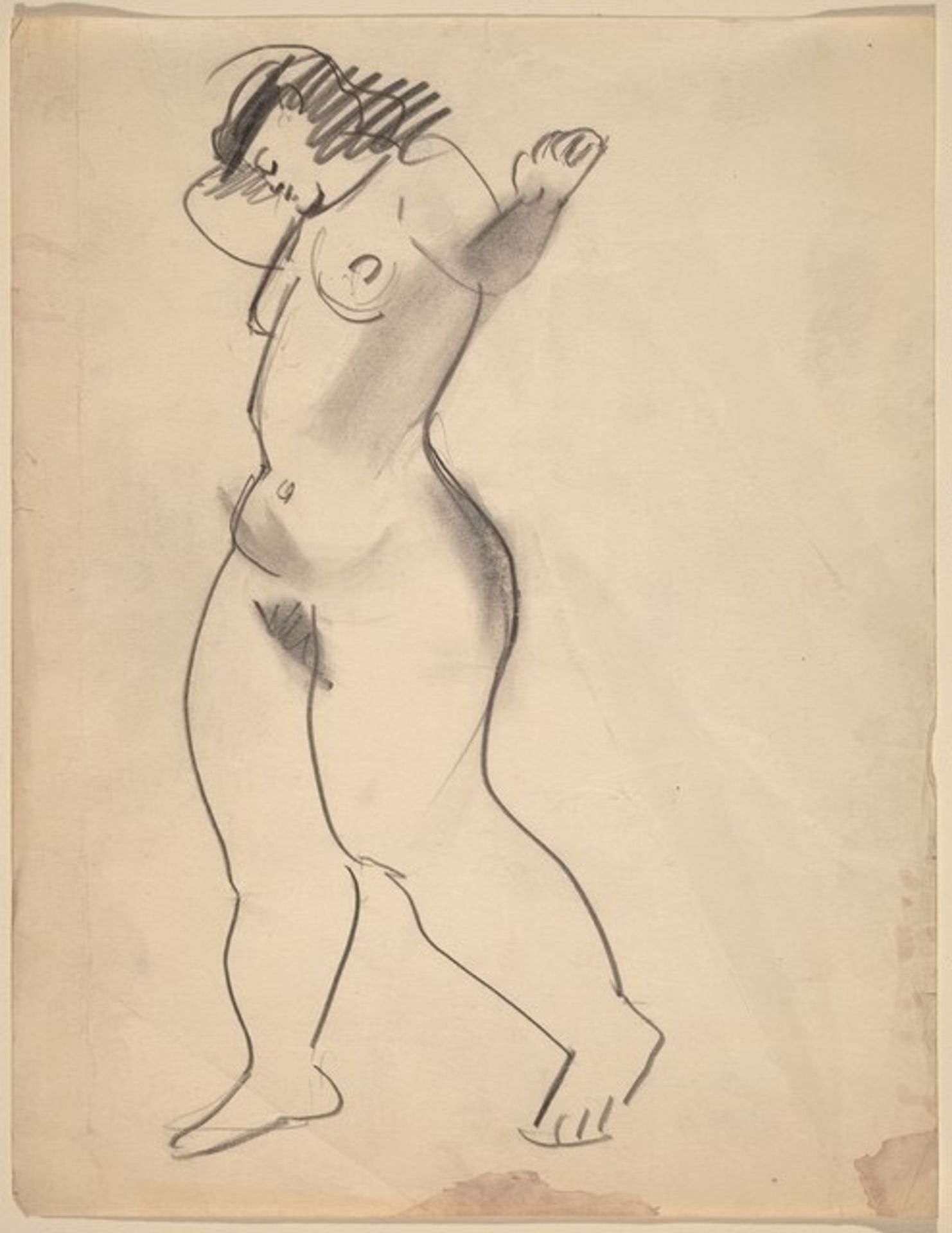 Standing Nude Turned to the Left, Arms Raised and Head Lowered by Mark Rothko
