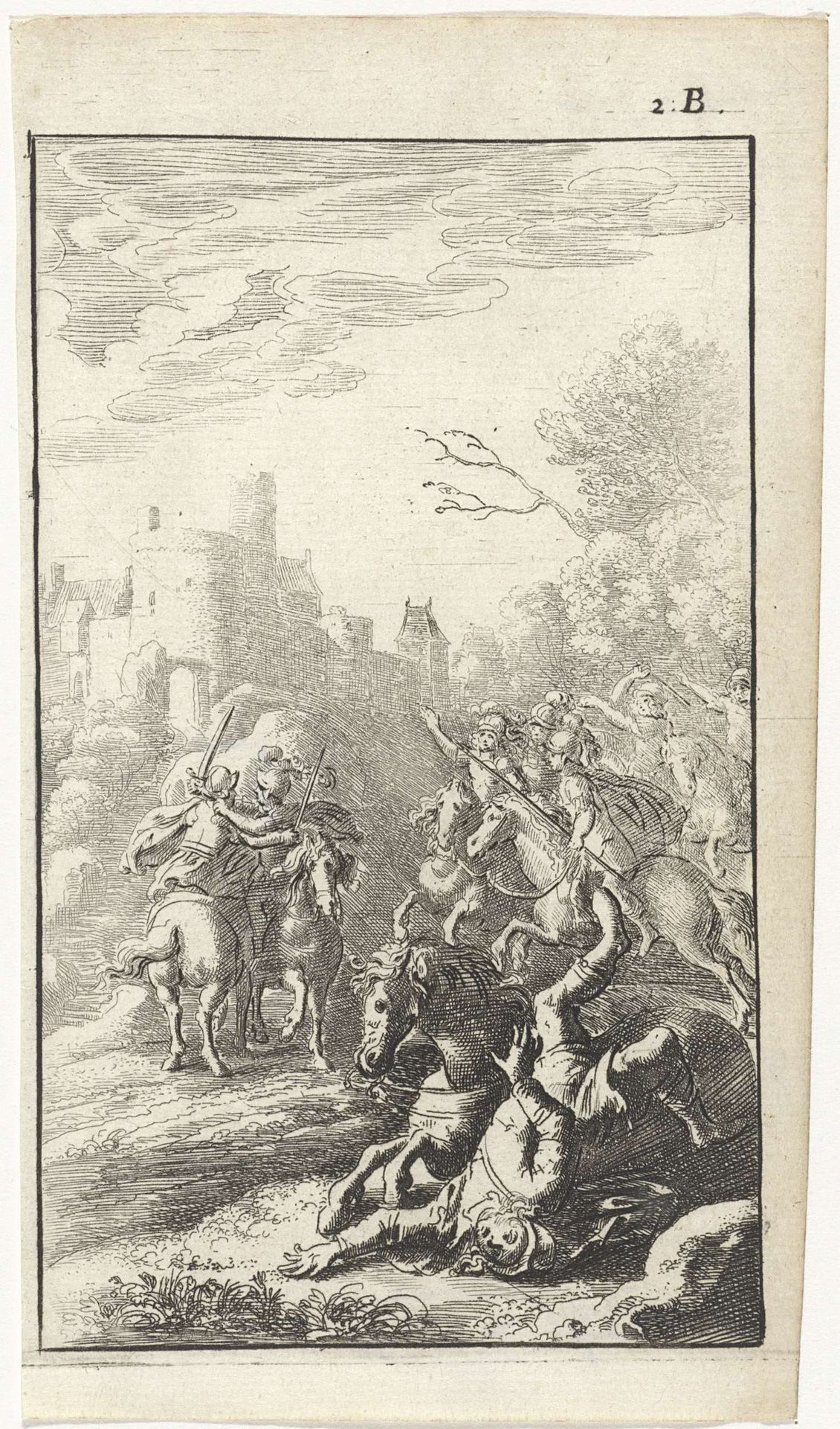Gevecht tussen soldaten te paard by Abraham Dircksz. Santvoort