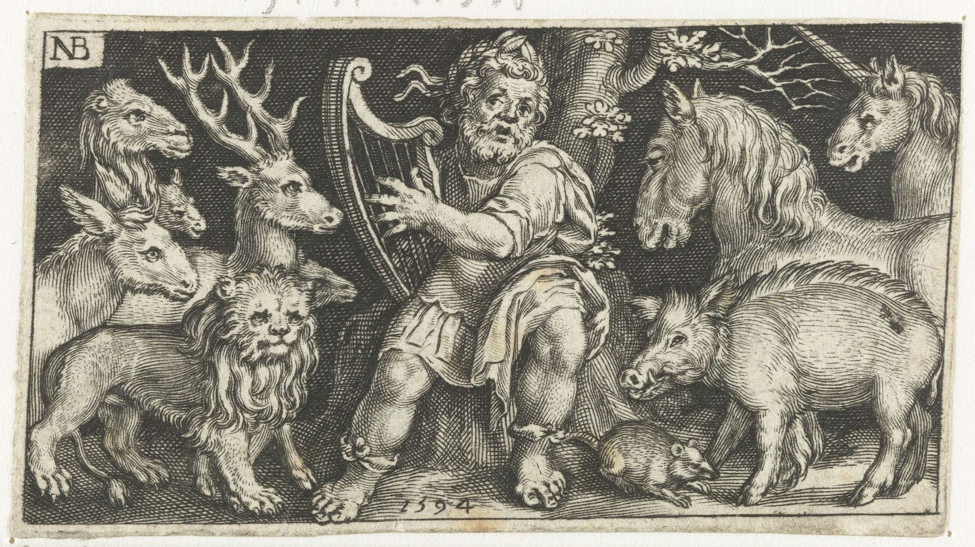 Orpheus betovert de dieren met zijn muziek by Nicolaes de Bruyn