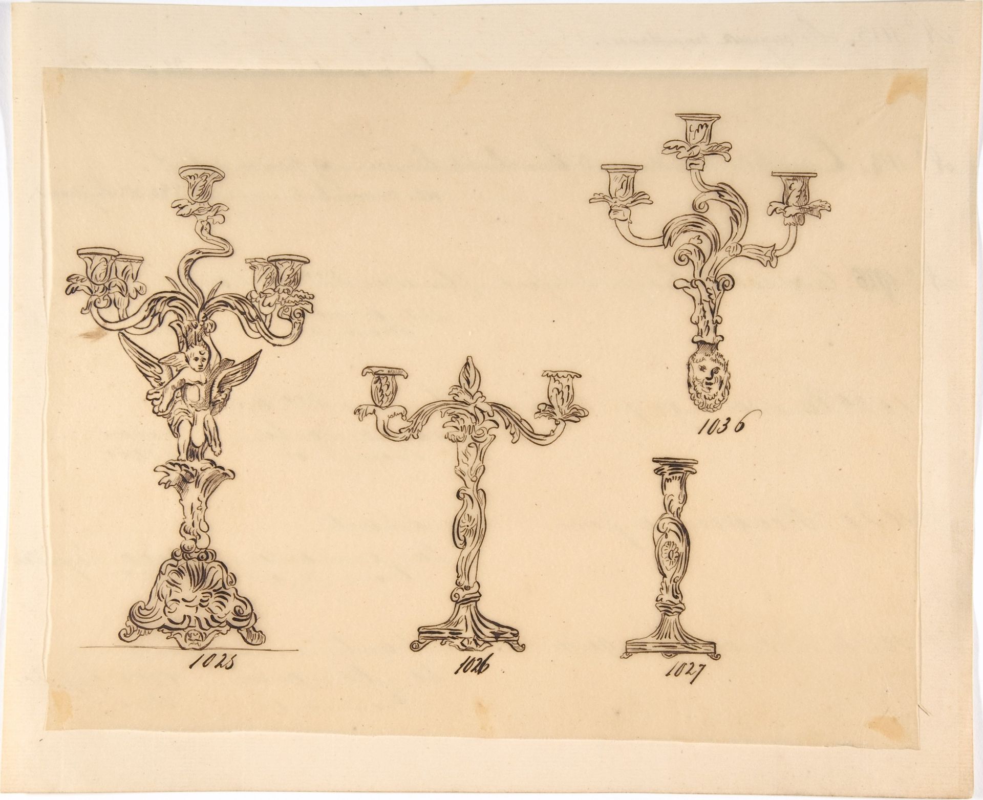 Designs for Four Candle Fixtures by Anonymous