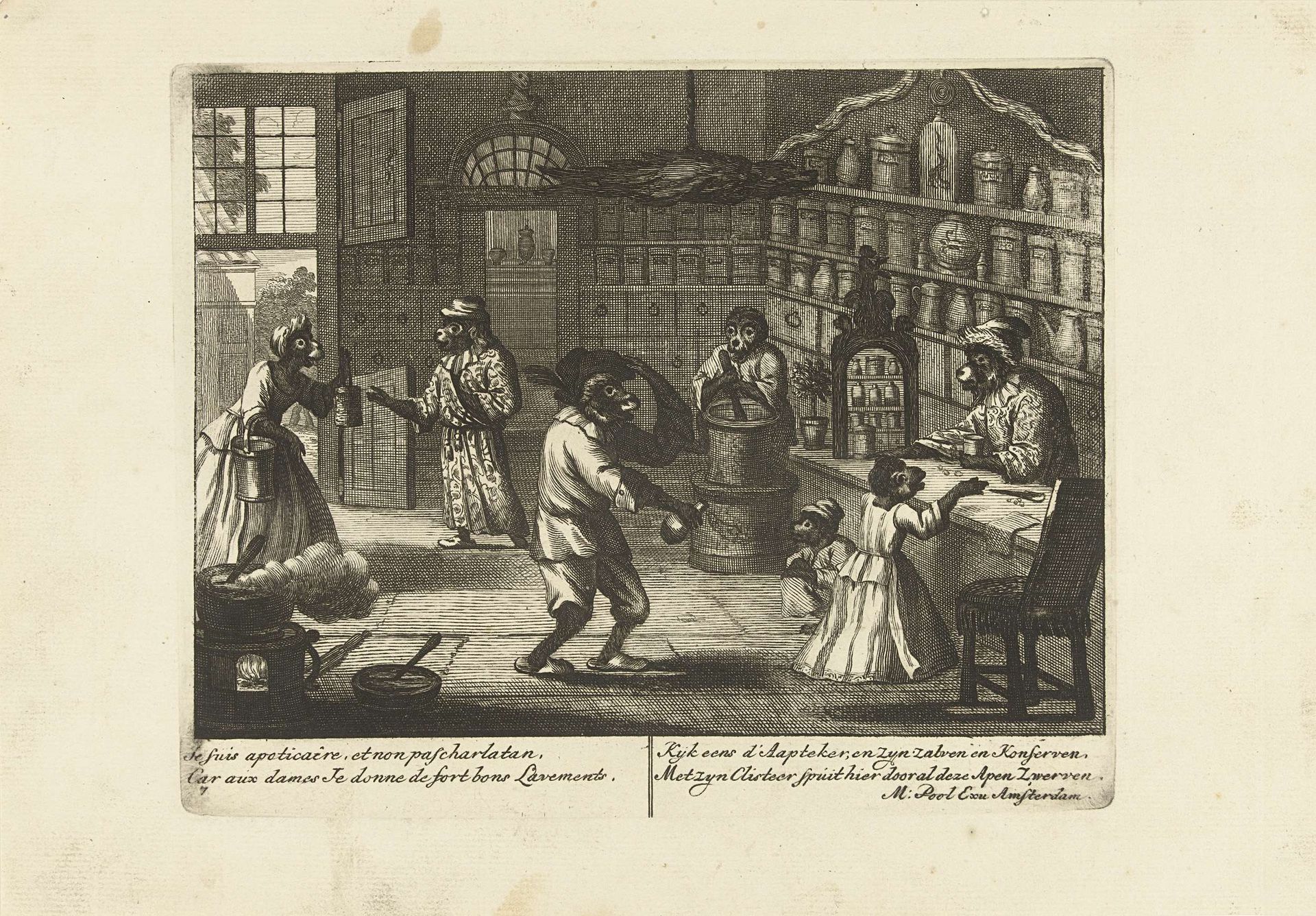 Apen als apotheker, ca. 1720 by Matthijs Pool