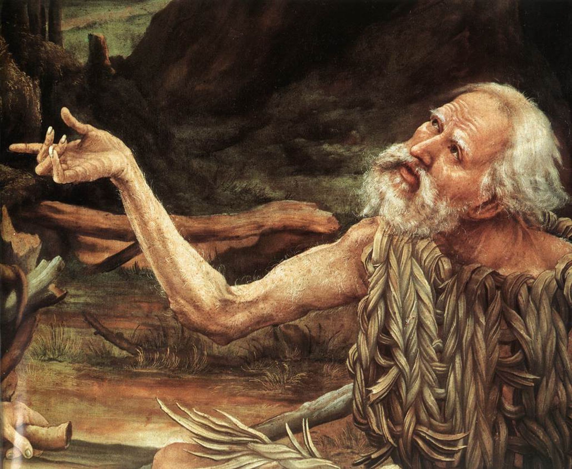 St. Anthony Visiting St. Paul the Hermit in the Desert (detail) by Matthias Grünewald