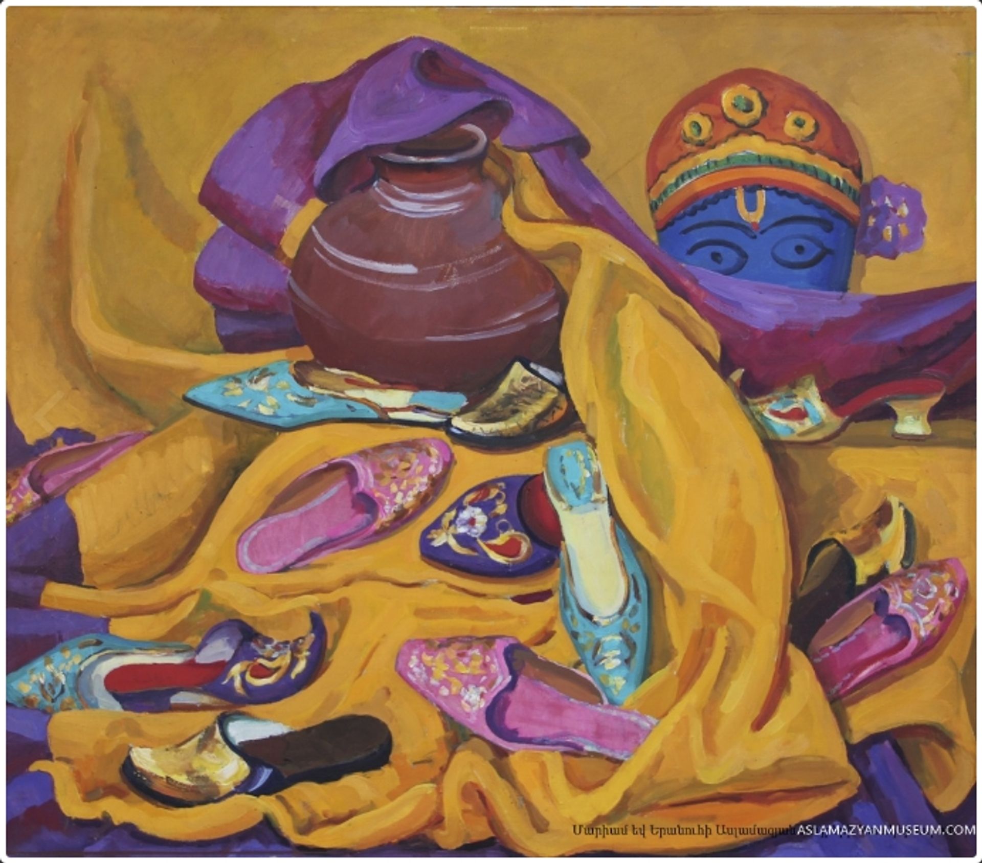 Still-life with Indian masks and shoes by Mariam Aslamazian