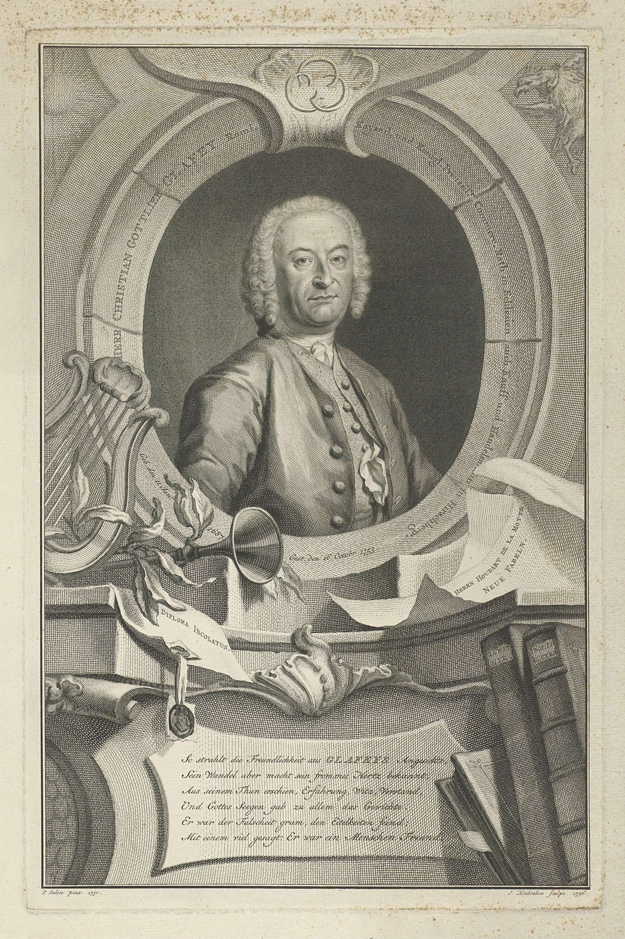 Portret van Christian Gottlieb Glafey by Jacob Houbraken