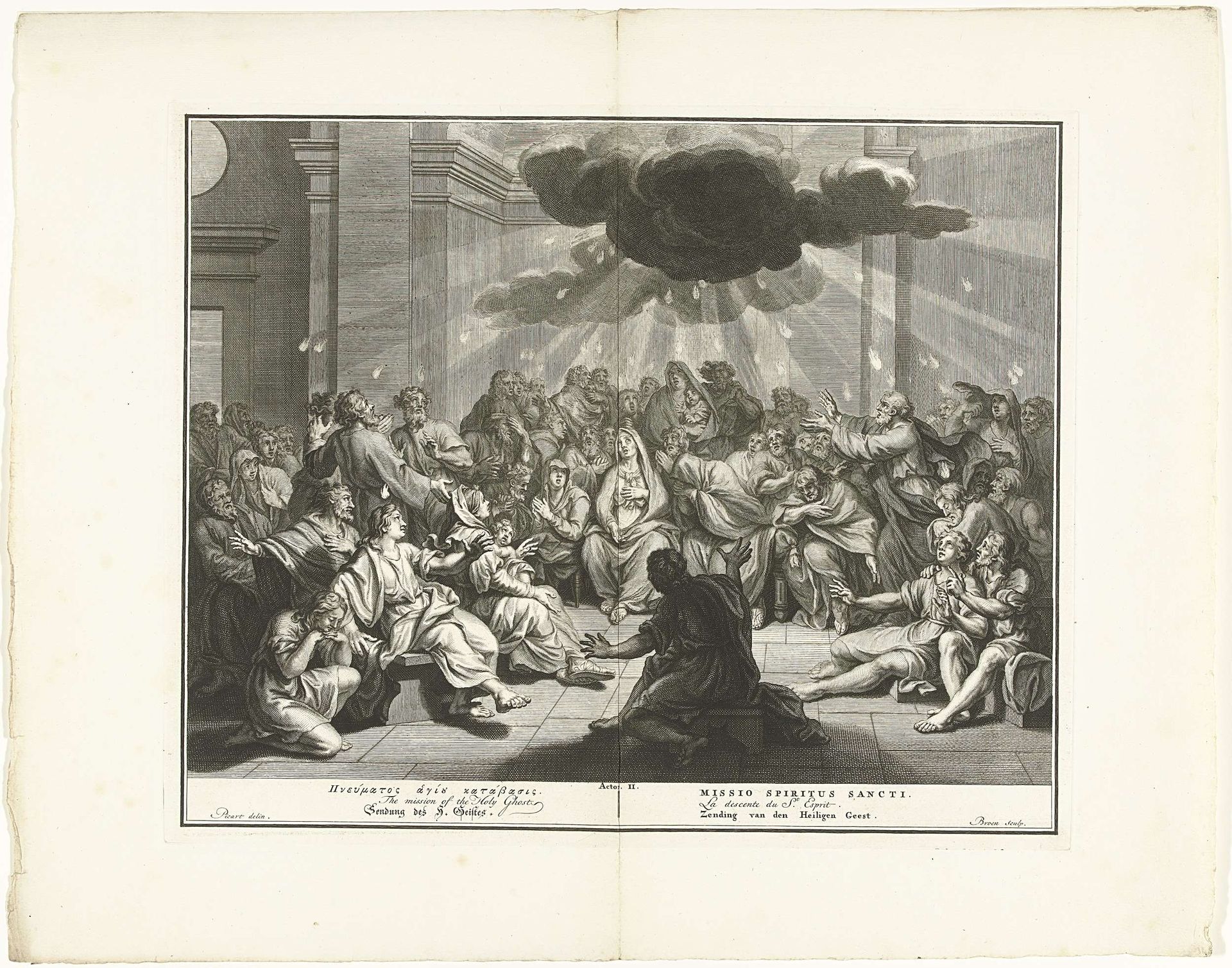 Groep mensen ontvangt de heilige geest by Willem de Broen