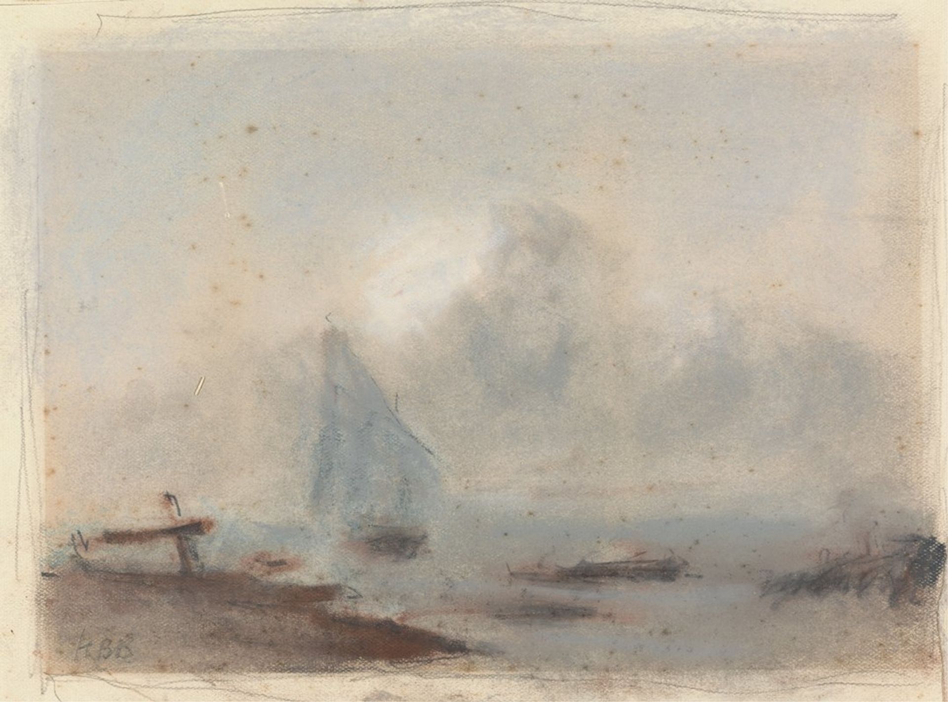 A Sailing Ship near Shore by Hercules Brabazon Brabazon