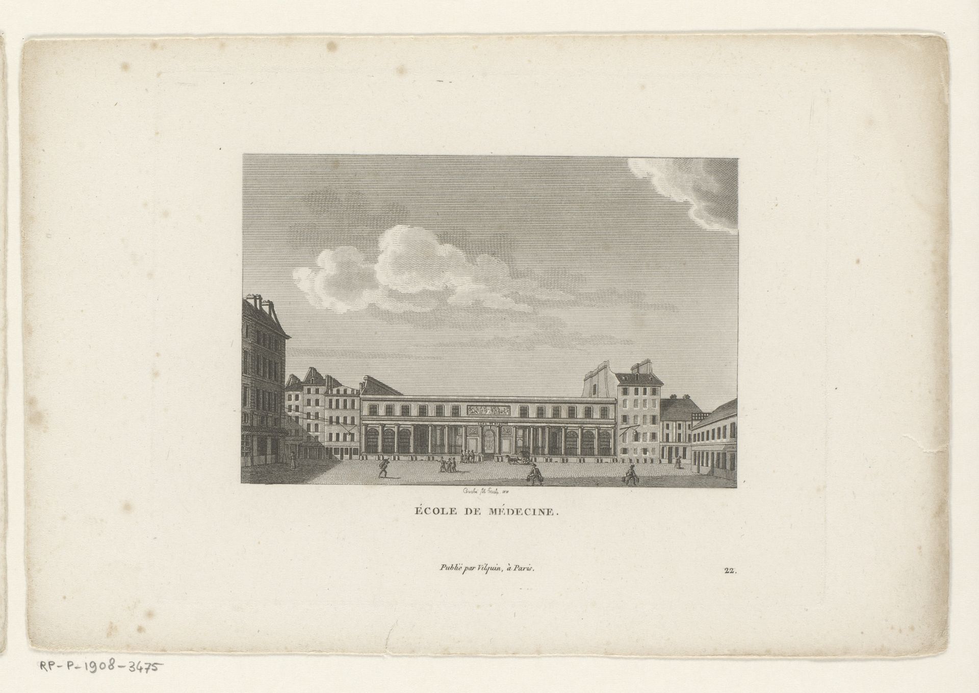 Gezicht op de Faculté de médecine de Paris te Parijs by François Louis Couché