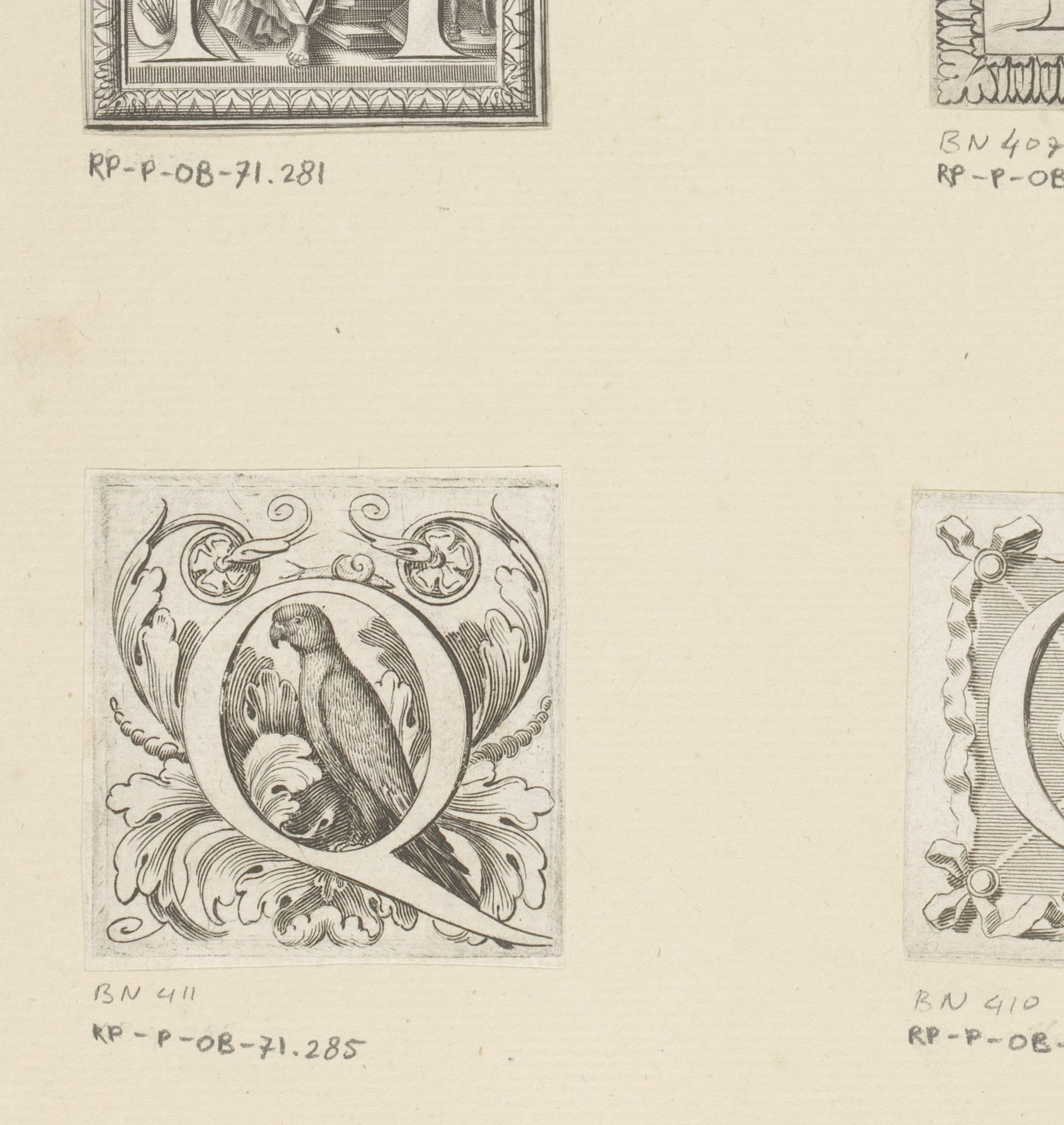 Letter Q met parkiet by Claude Mellan