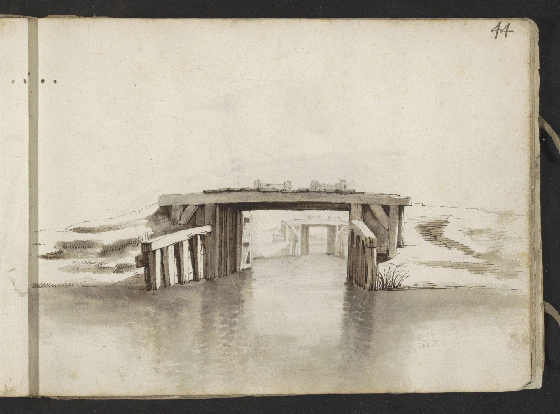Sluis in een rivier by Gerard ter (II) Borch