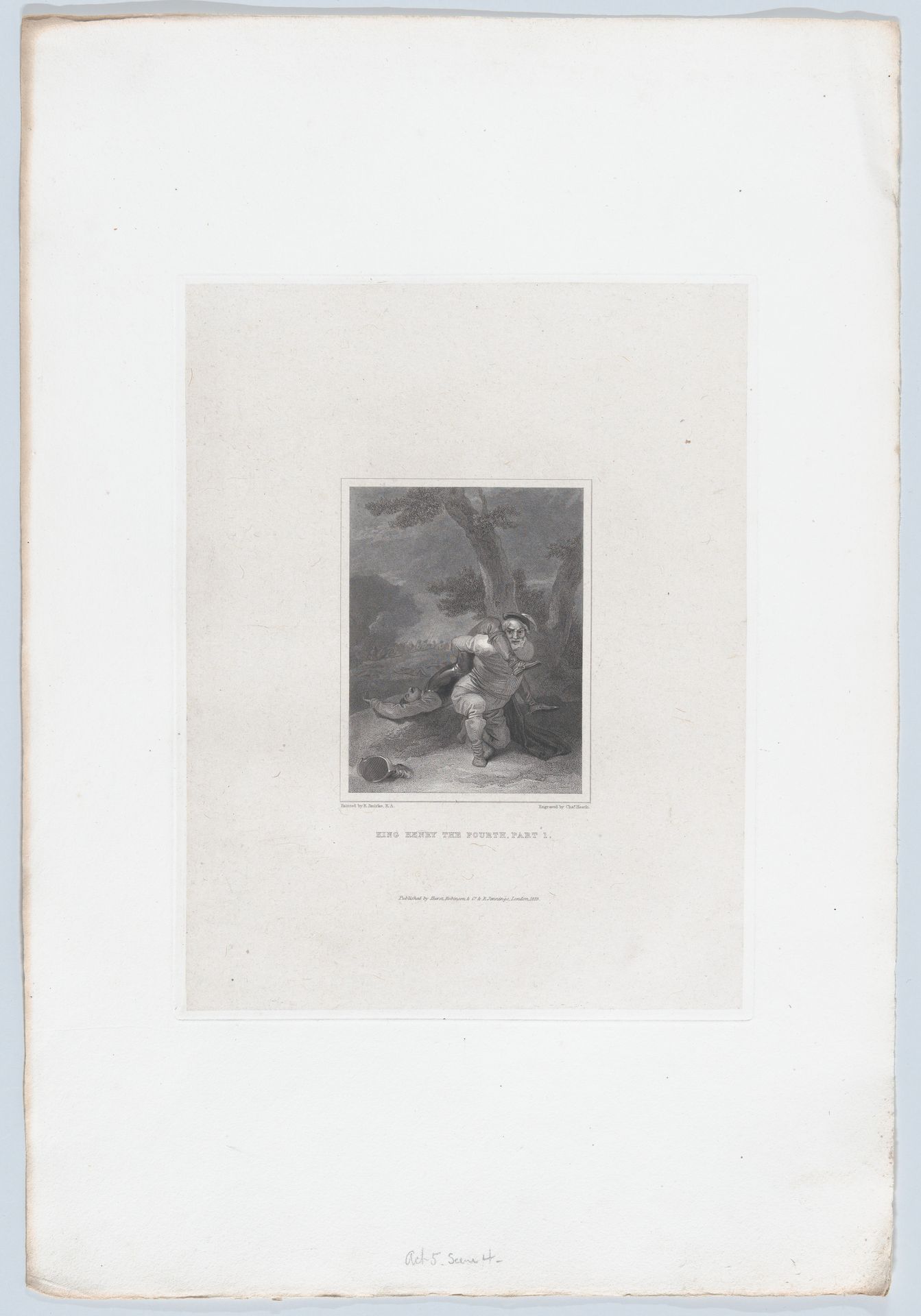 Falstaff on the Battlefield (Shakespeare, King Henry IV, Part I, Act 5, Scene 4) by Charles Heath, the elder
